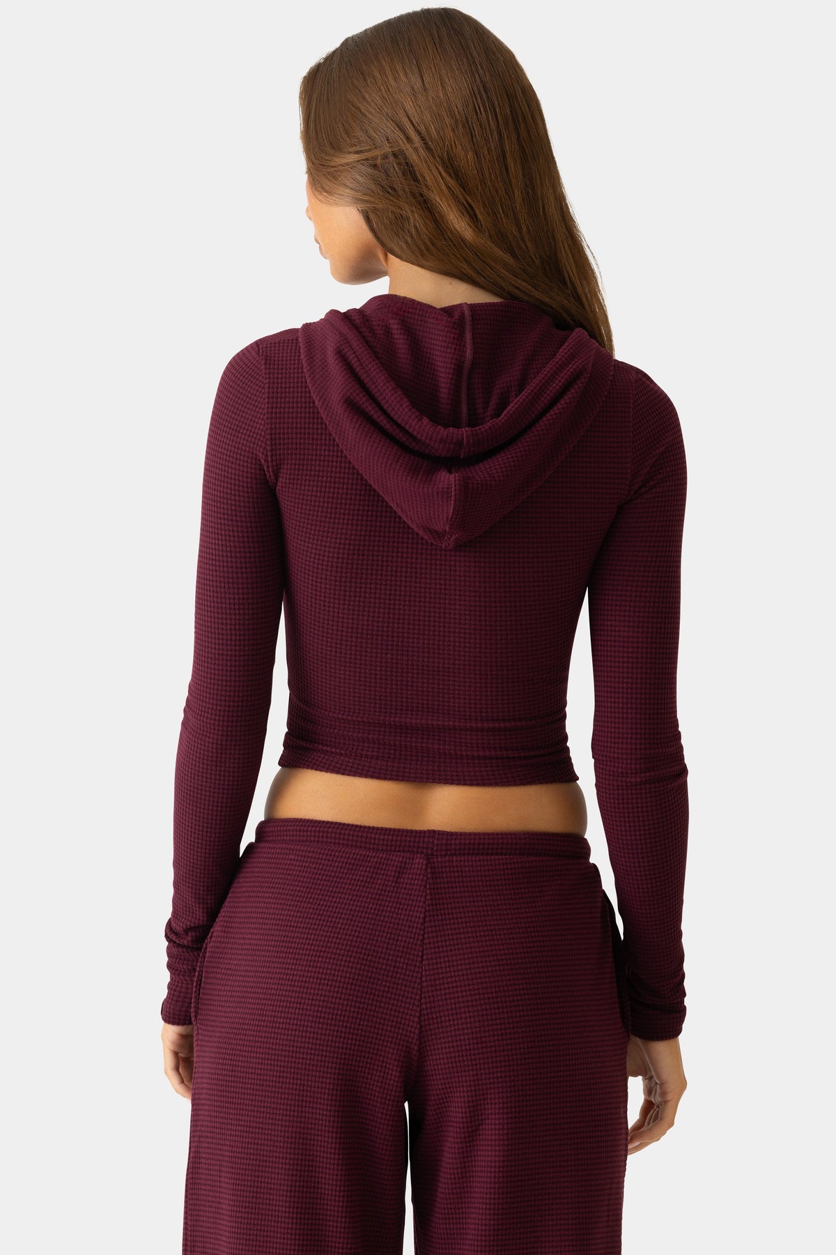 Belavie Ribbed Jersey Cropped Hoodie in Plum