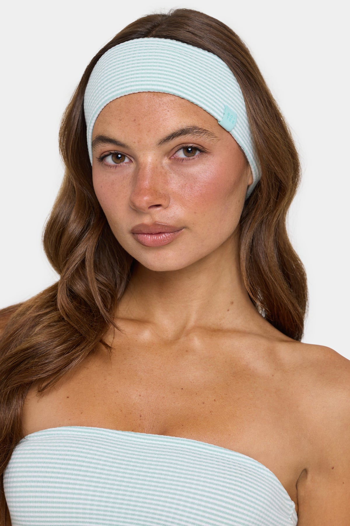 Belavie Ribbed Jersey Headband in Mint Stripe