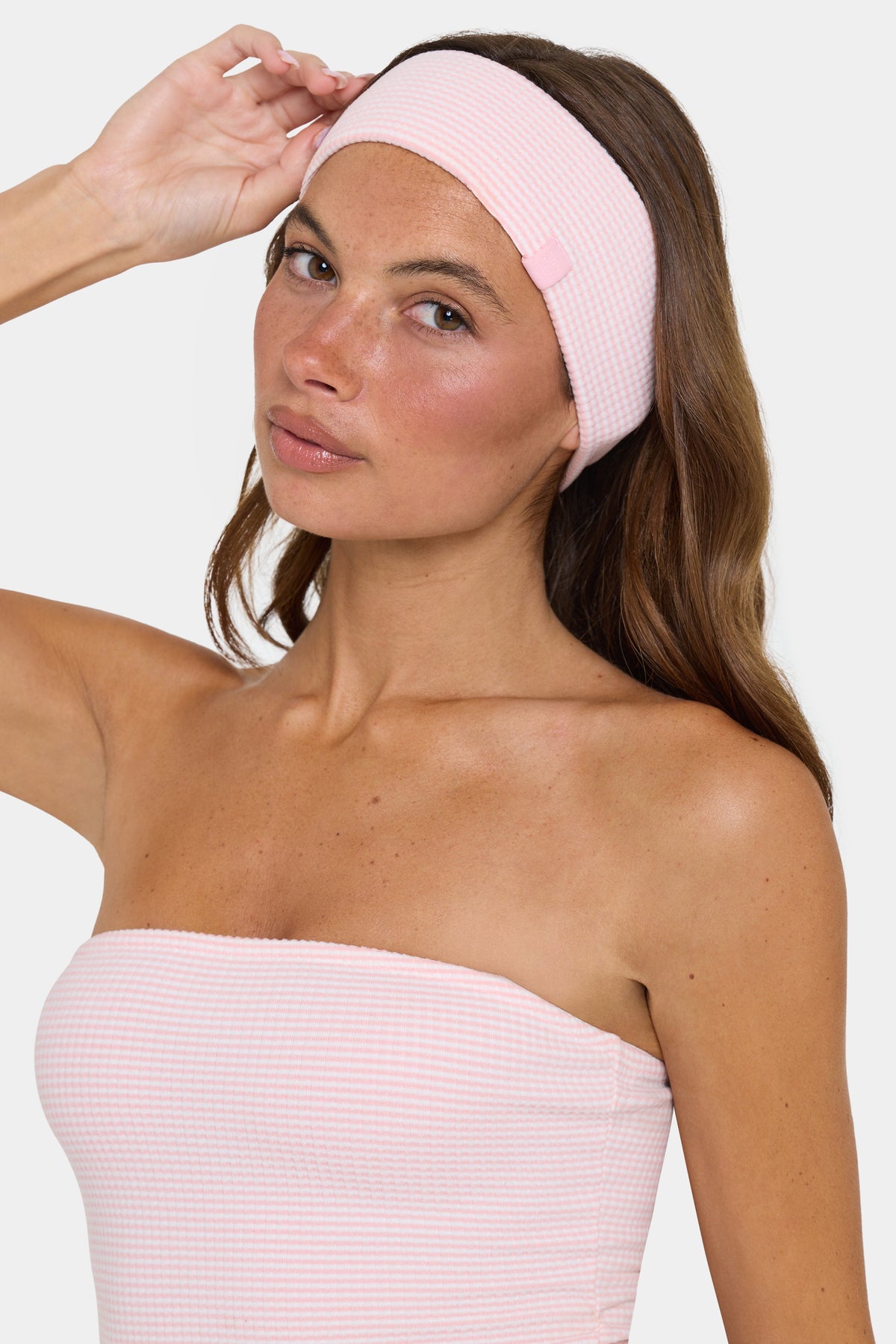 Belavie Ribbed Jersey Headband in Peach Stripe