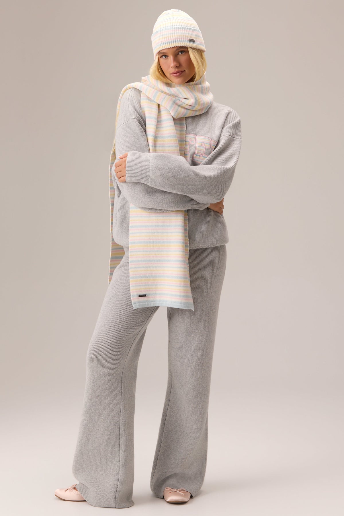 Belavie Ribbed Knit Beanie in Confetti Stripe