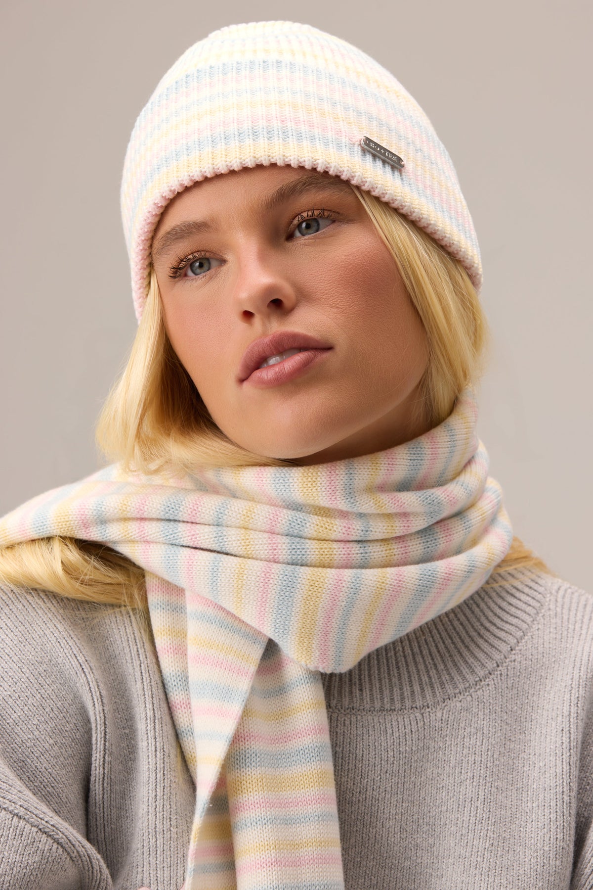Belavie Ribbed Knit Beanie in Confetti Stripe