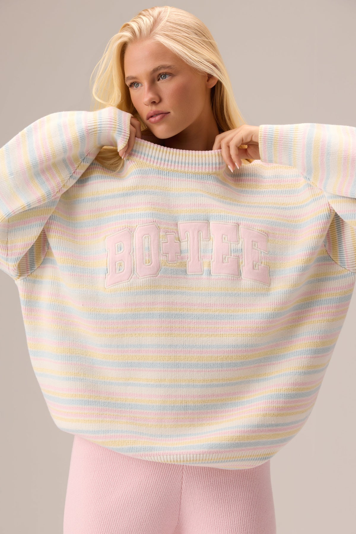 Belavie Ribbed Knit Oversized Jumper in Confetti Stripe