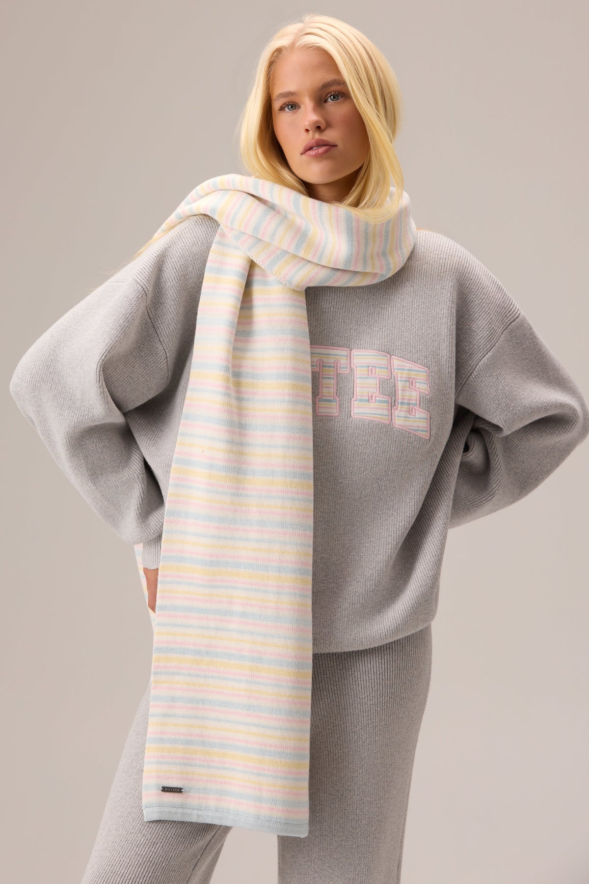 Belavie Ribbed Knit Oversized Scarf in Confetti Stripe