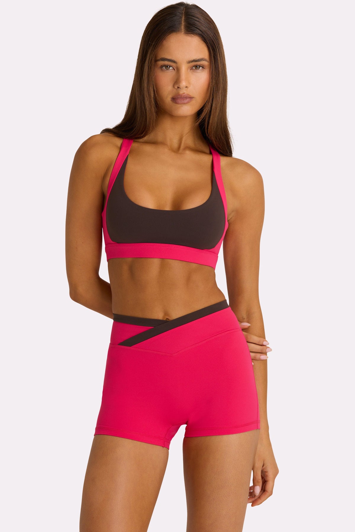 Belavie Soft Active Wrap Waist Shorts in Hot Pink