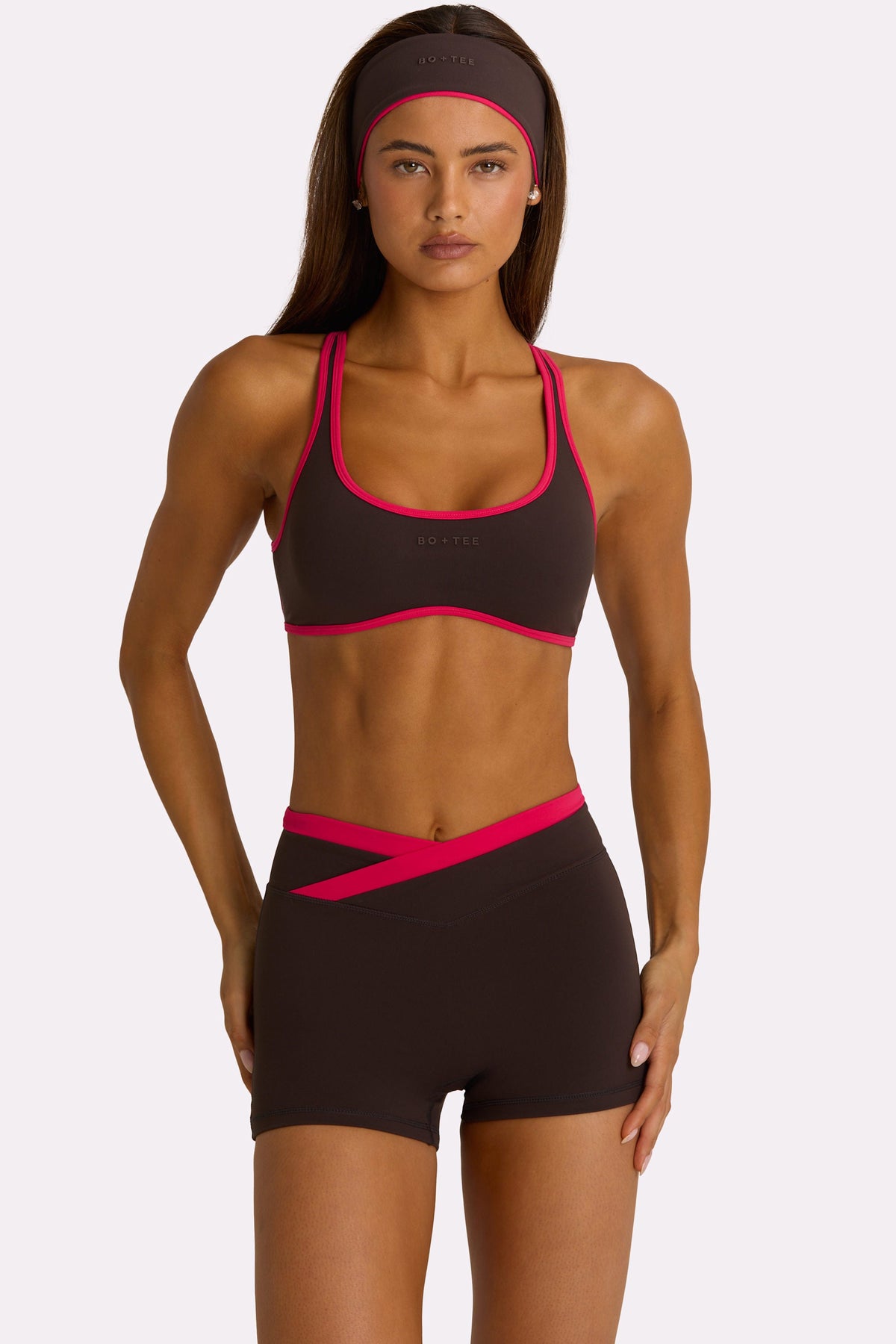 Belavie Soft Active Wrap Waist Shorts in Truffle