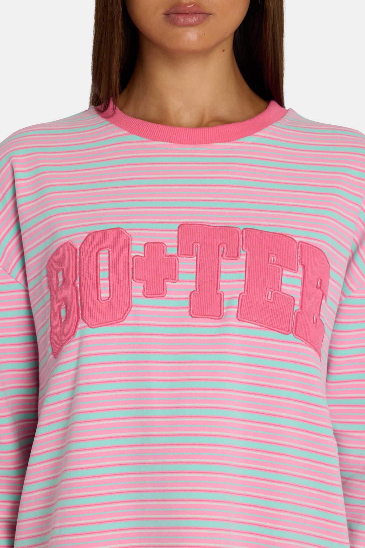 Belavie Brushed Jersey Crewneck Sweatshirt in Multi Stripe