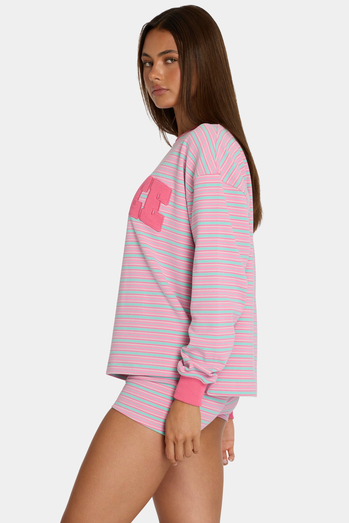 Belavie Brushed Jersey Crewneck Sweatshirt in Multi Stripe