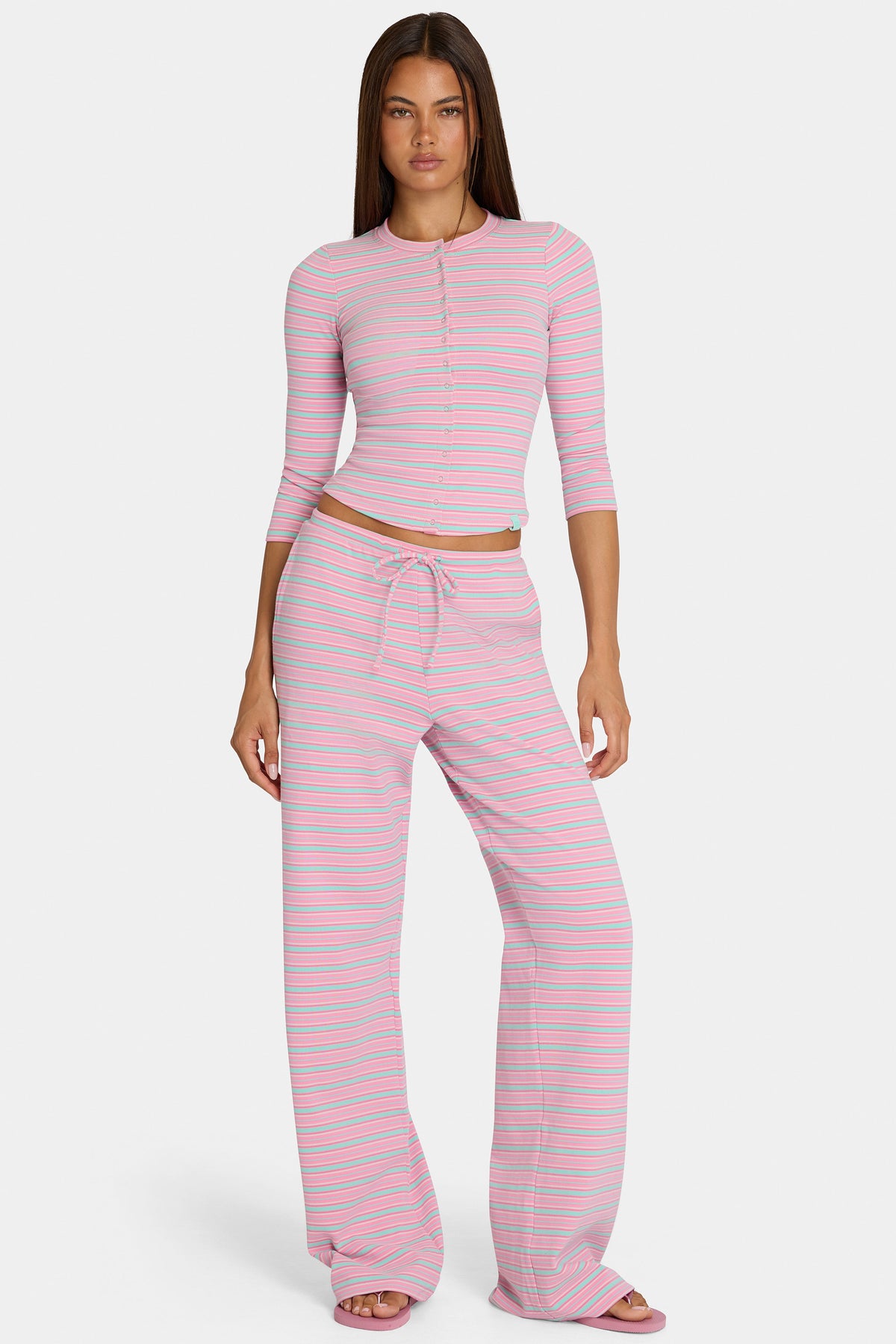 Belavie Brushed Jersey Low-Rise Trousers in Multi Stripe