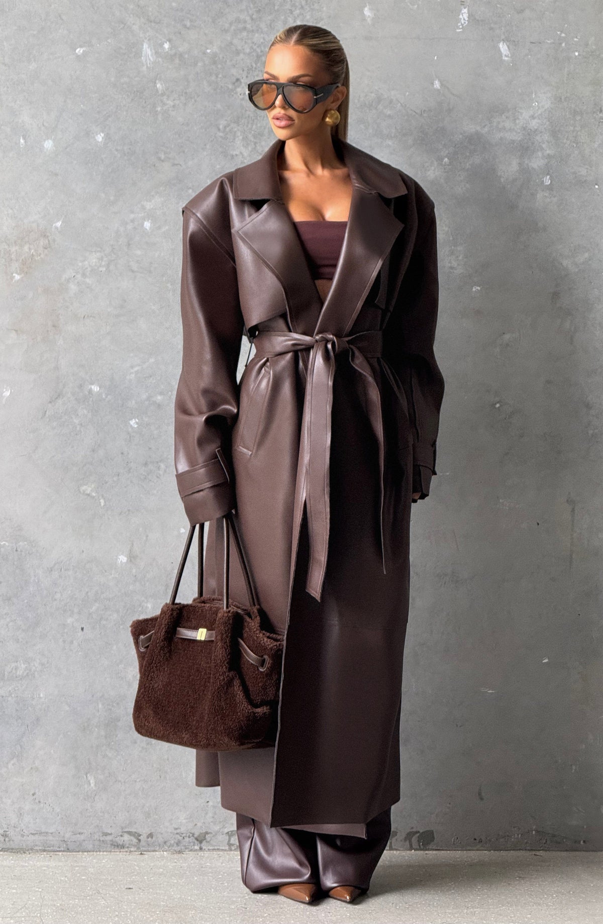 Belavie Bridgeta Trench Coat - Plum Brown
