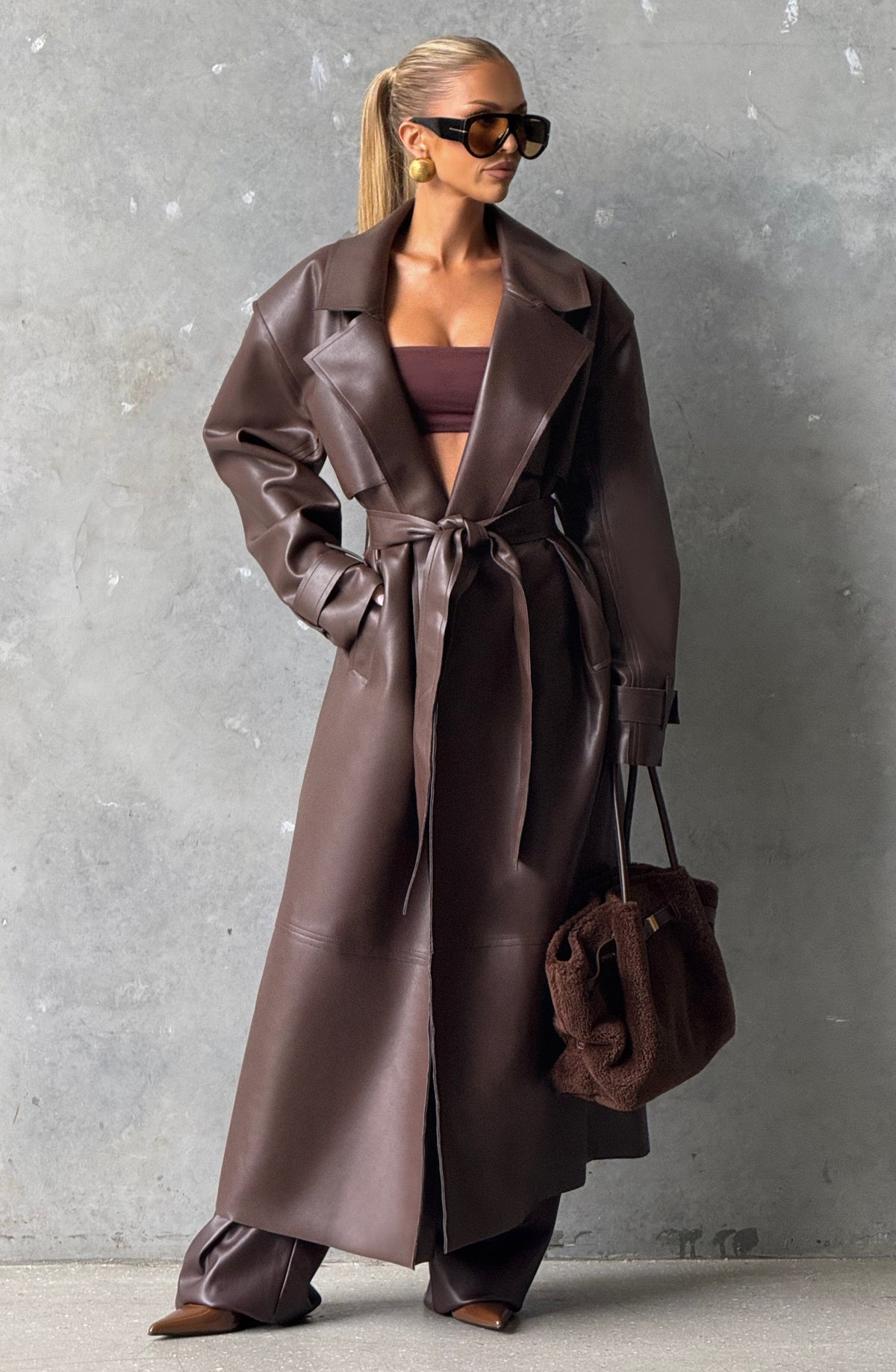 Belavie Bridgeta Trench Coat - Plum Brown