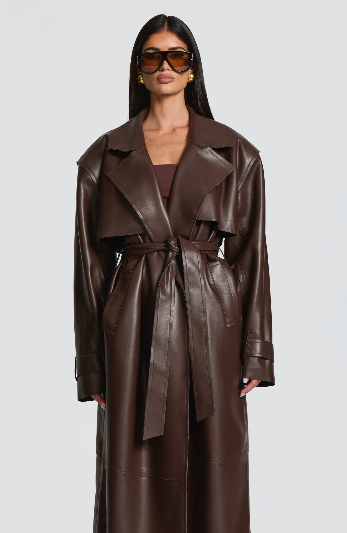 Belavie Bridgeta Trench Coat - Plum Brown