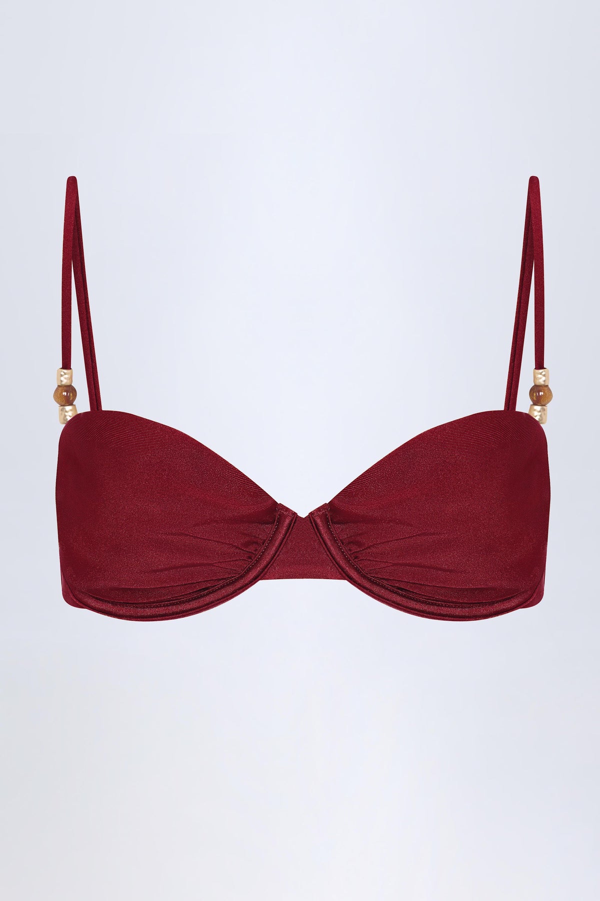Belavie Bruni Bead-Embellished Ruched Underwired Bikini Top in Dark Cherry