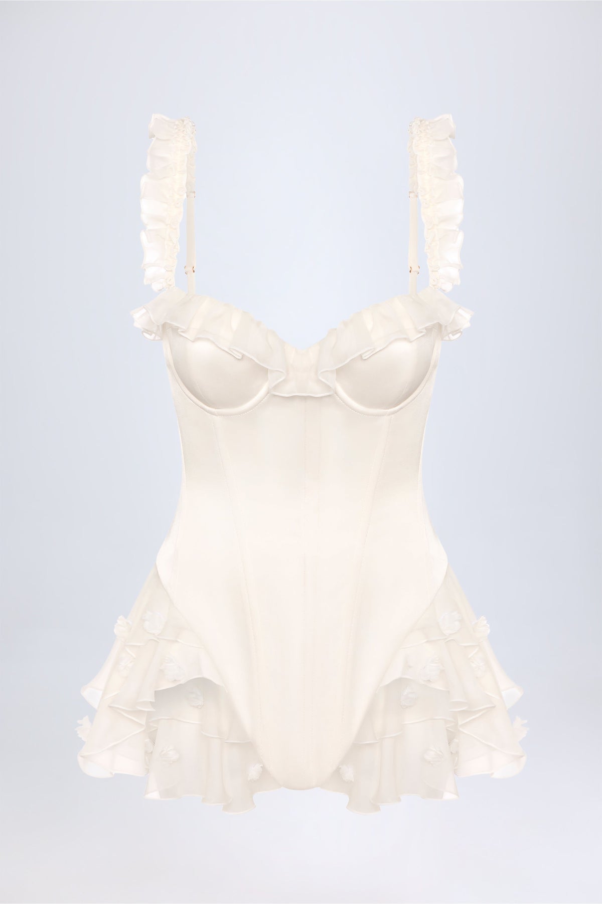 Belavie Caelia Ruffled Corset Bodysuit in White