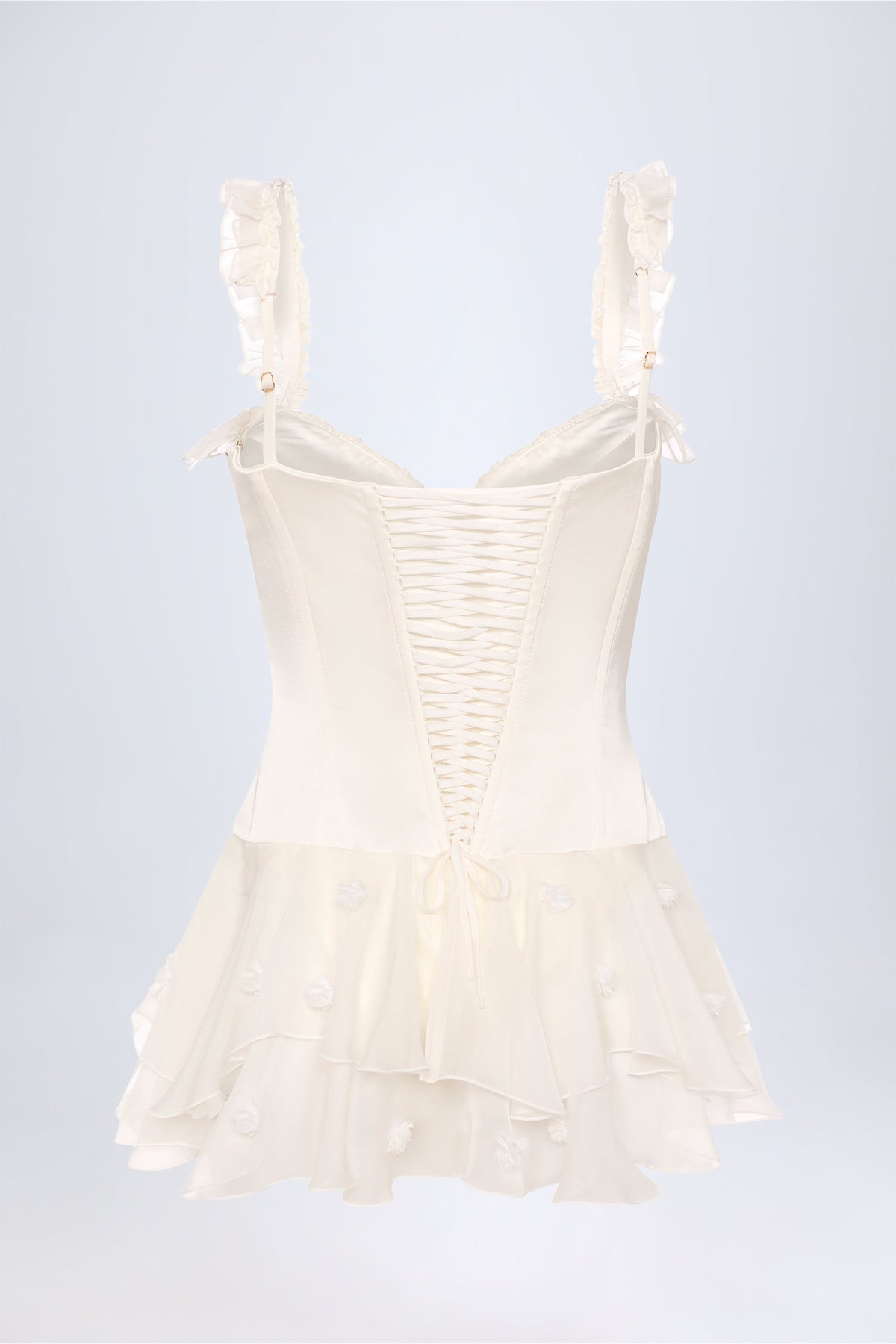 Belavie Caelia Ruffled Corset Bodysuit in White