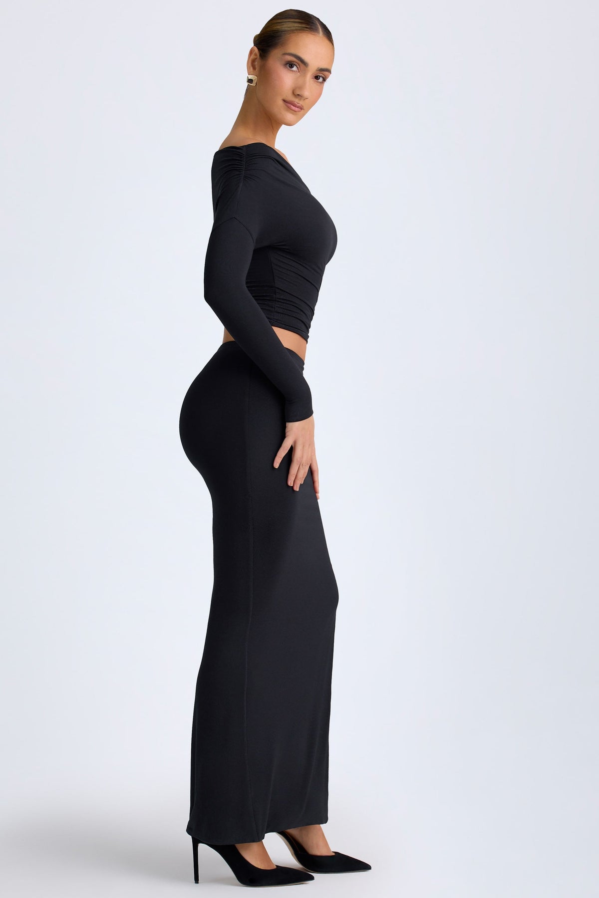Belavie Caroline Modal Low-Rise Maxi Skirt in Black