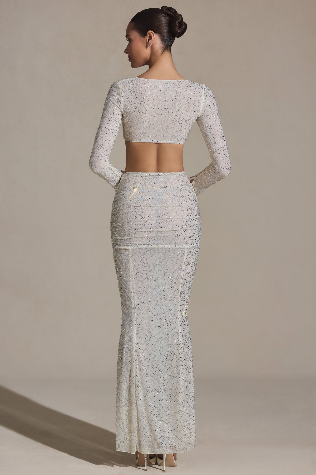 Belavie Claribal Embellished Ruched Maxi Skirt in White