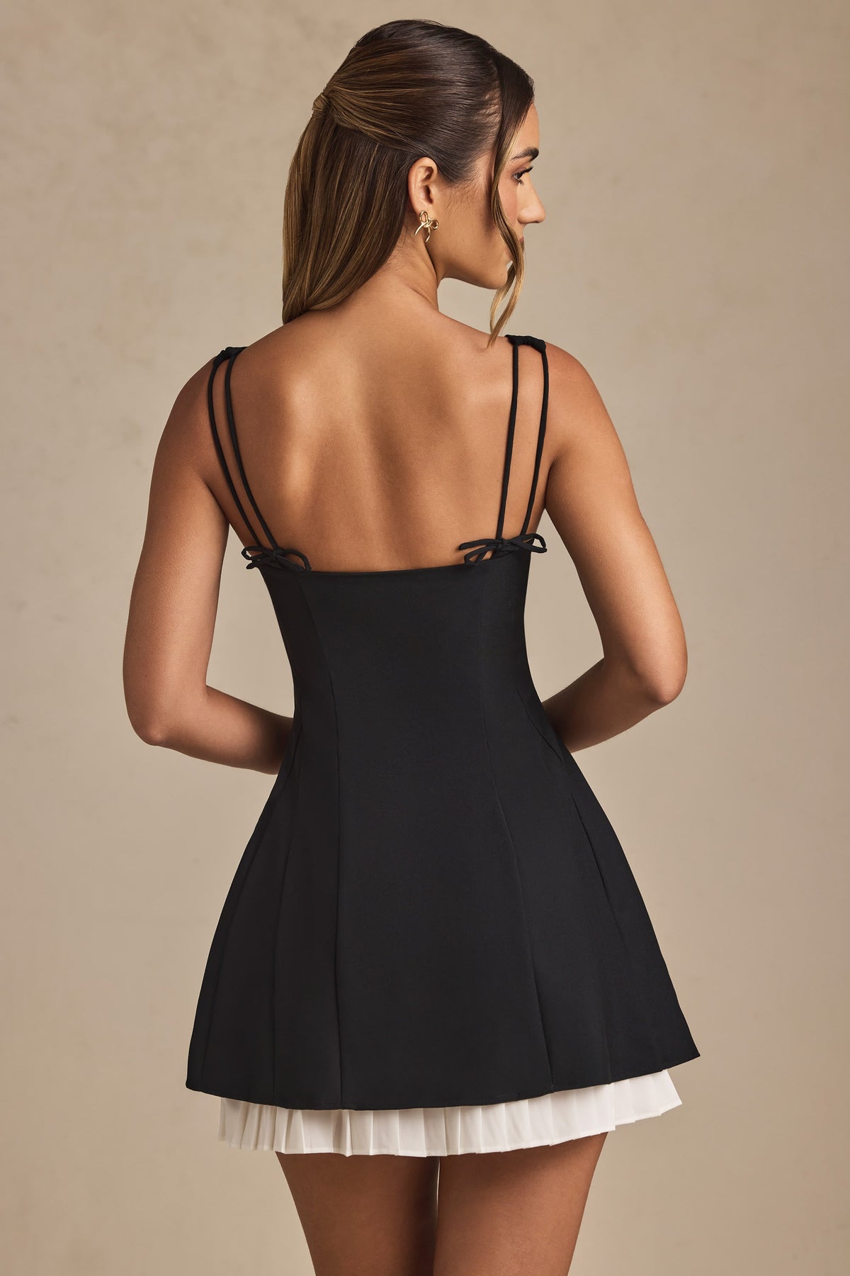 Belavie Cresside Bow-Detail Pleated A-Line Mini Dress in Black