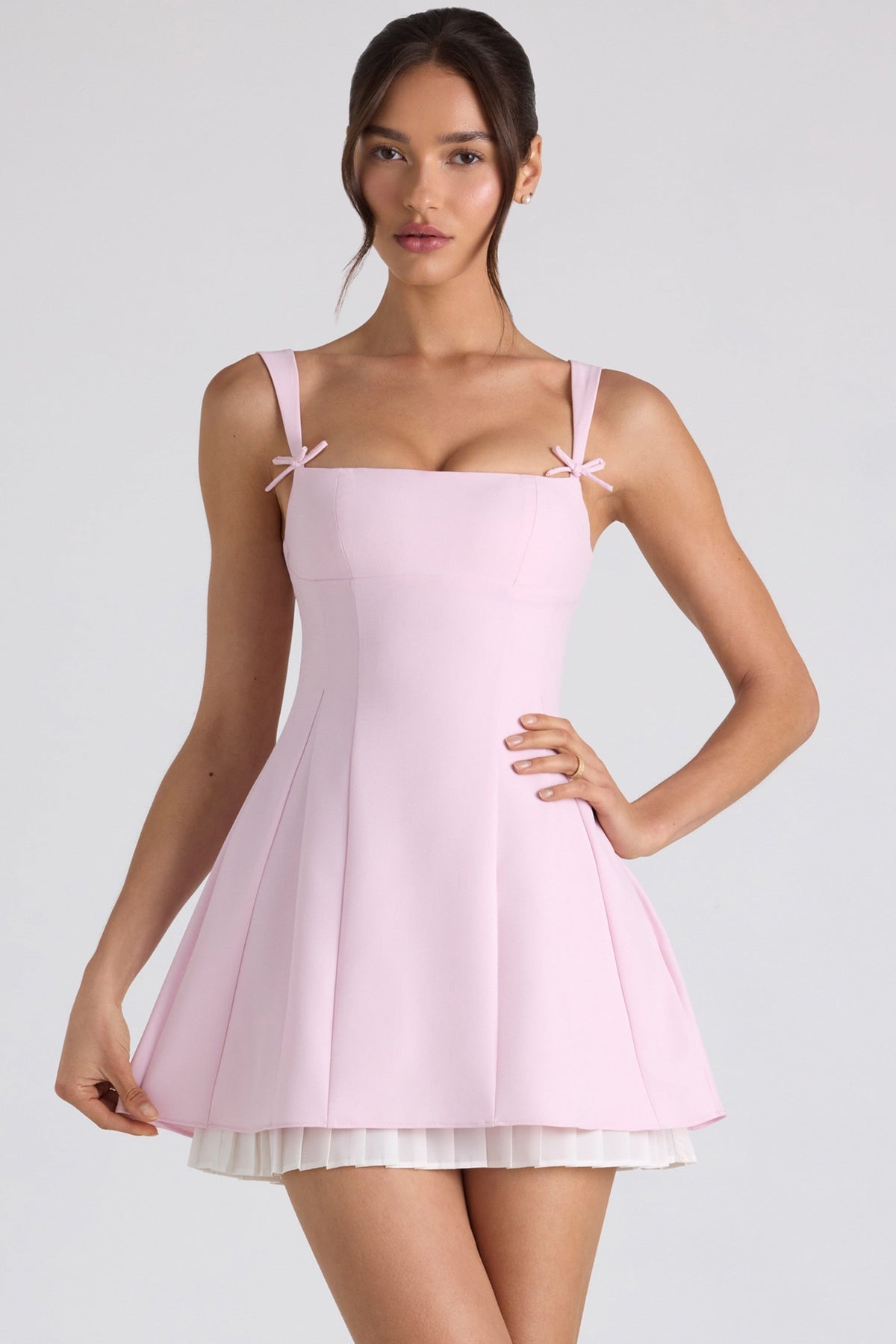 Belavie Cresside Bow-Detail Pleated A-Line Mini Dress in Soft Pink