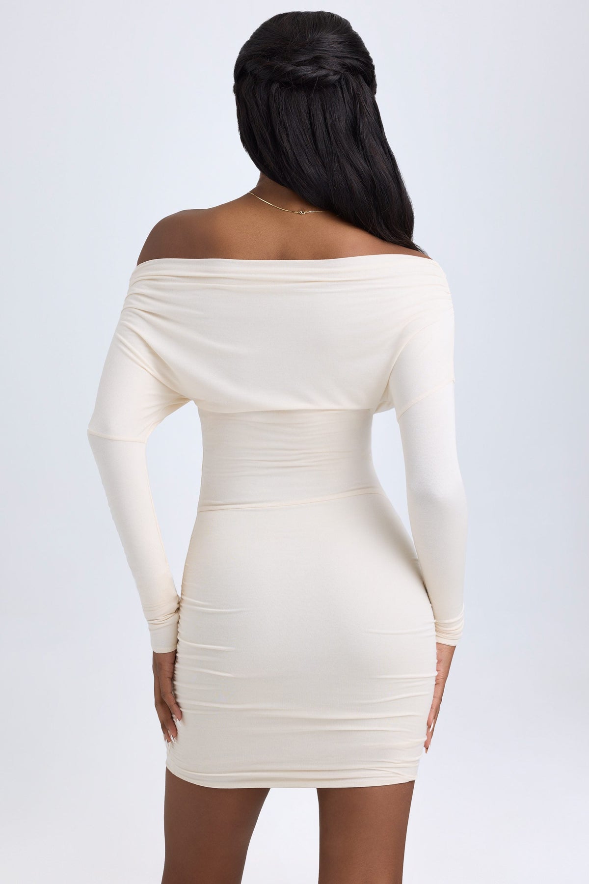 Belavie Else Modal Off-Shoulder Ruched Mini Dress in Ivory