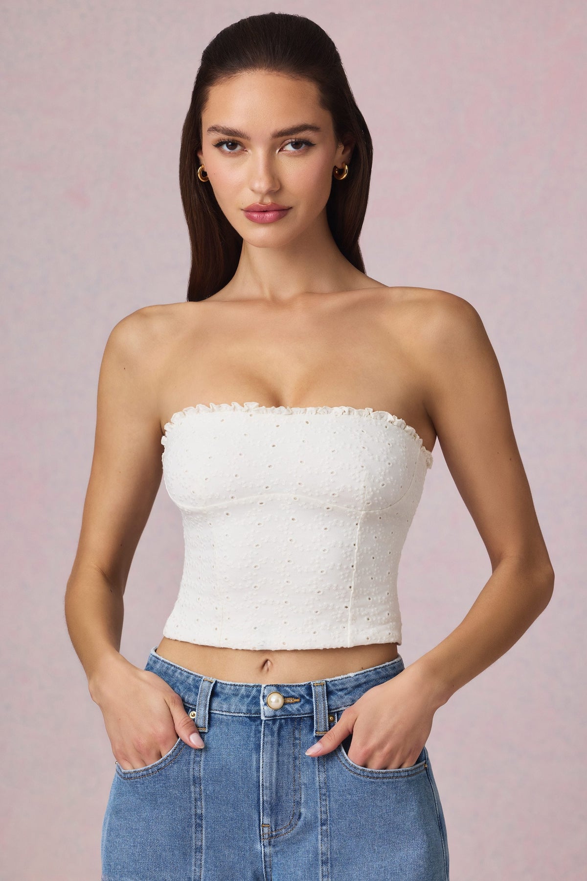 Belavie Hanie Modal Broderie Anglaise Camisole Top in White