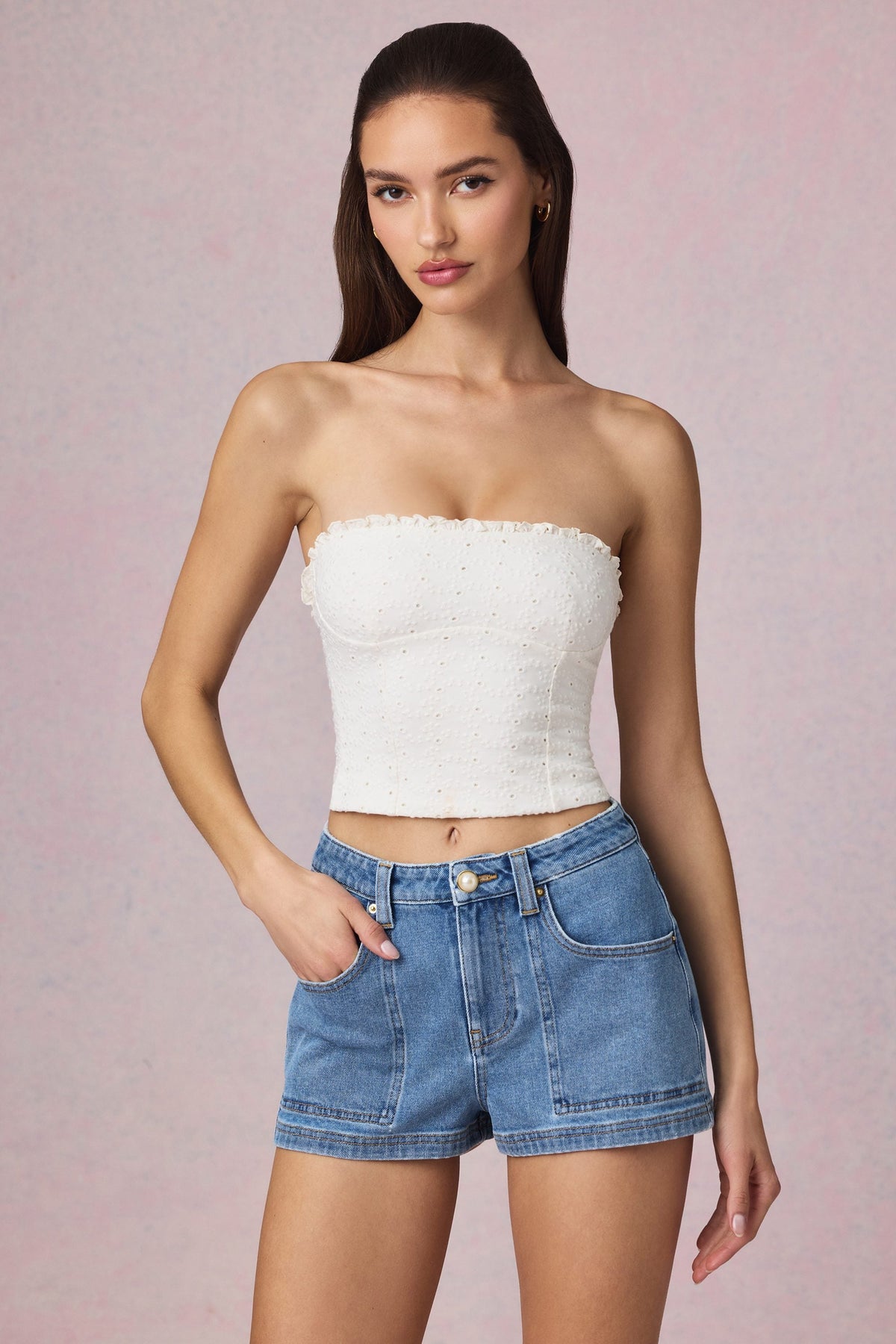 Belavie Hanie Modal Broderie Anglaise Camisole Top in White