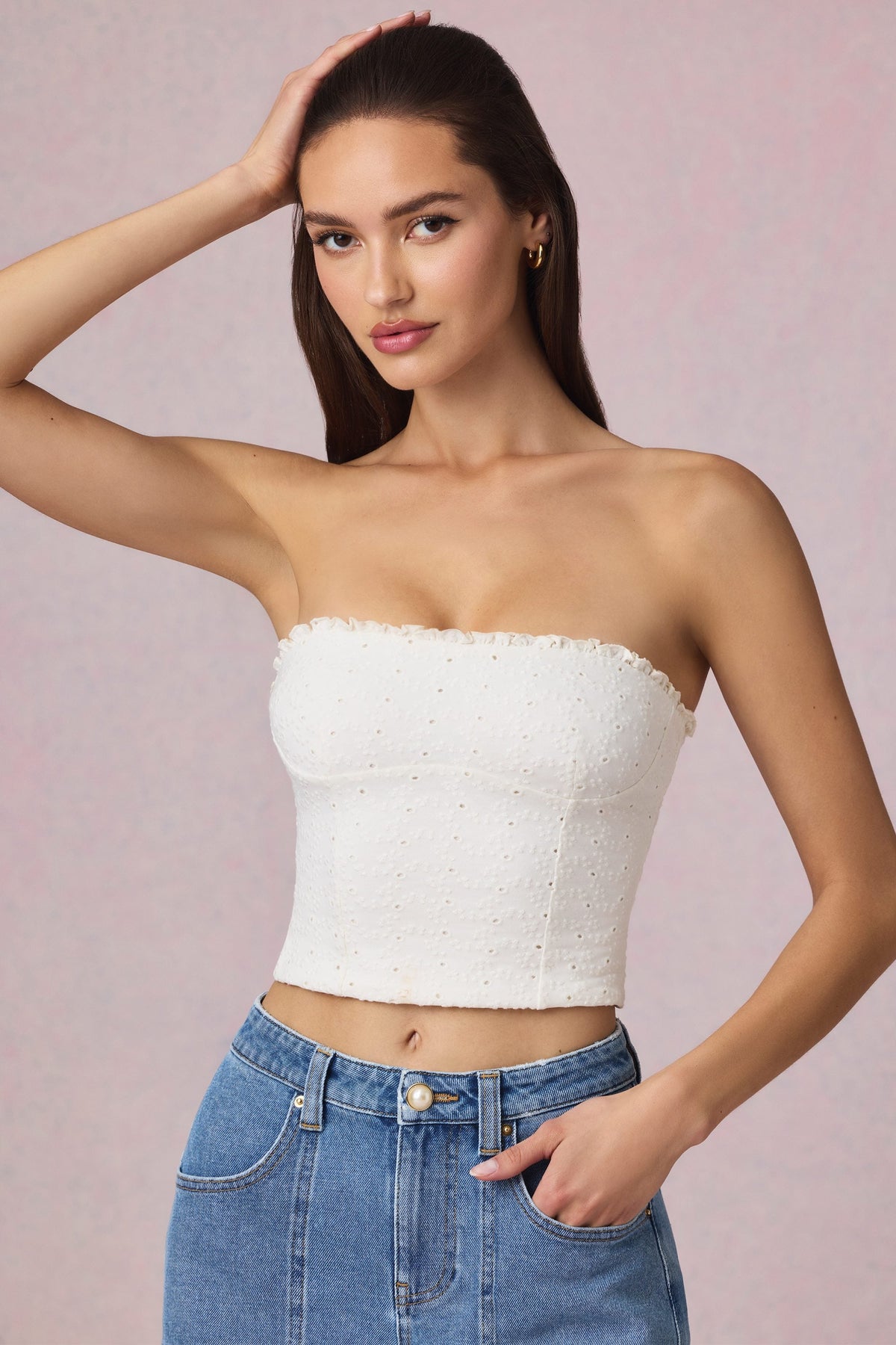 Belavie Hanie Modal Broderie Anglaise Camisole Top in White