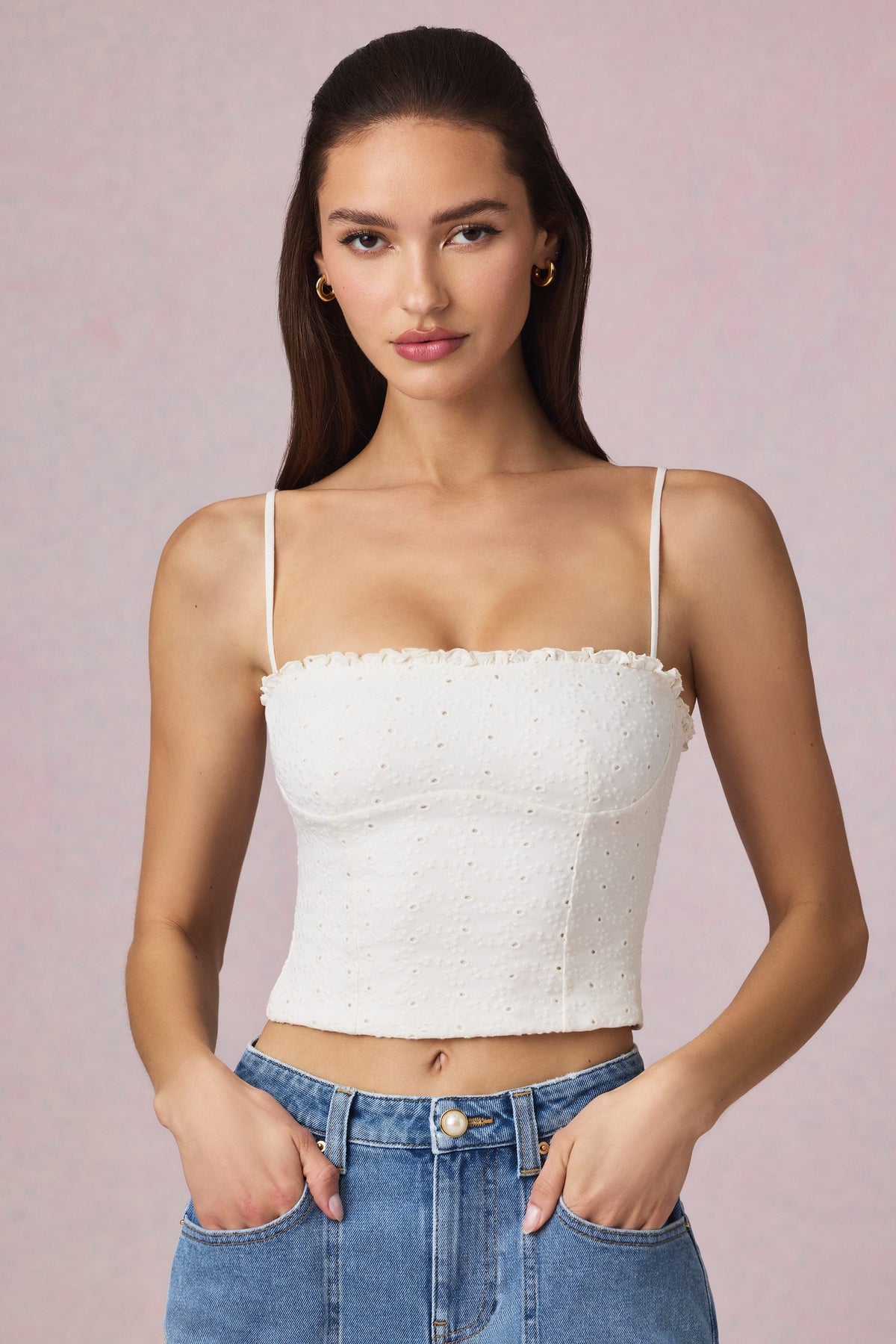 Belavie Hanie Modal Broderie Anglaise Camisole Top in White
