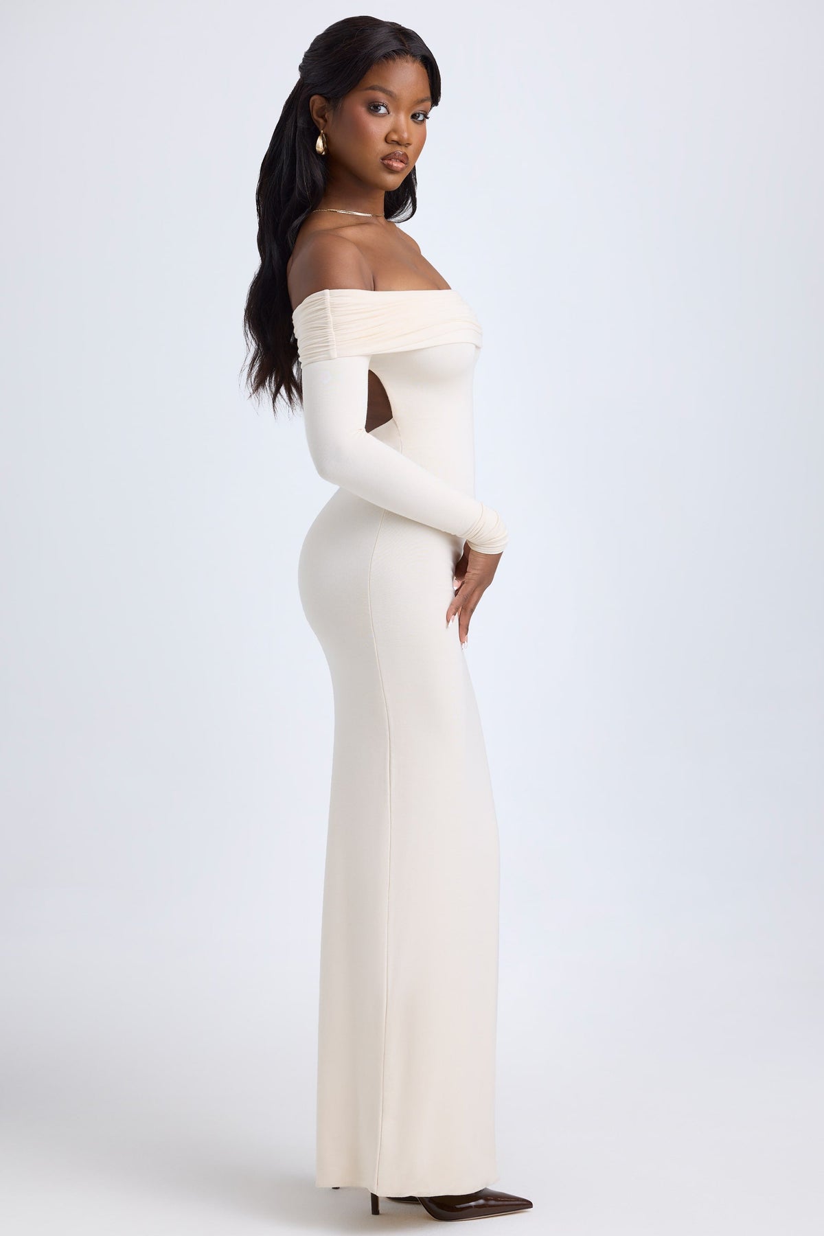 Belavie Honore Modal Off-Shoulder Open-Back Maxi Dress in Ivory