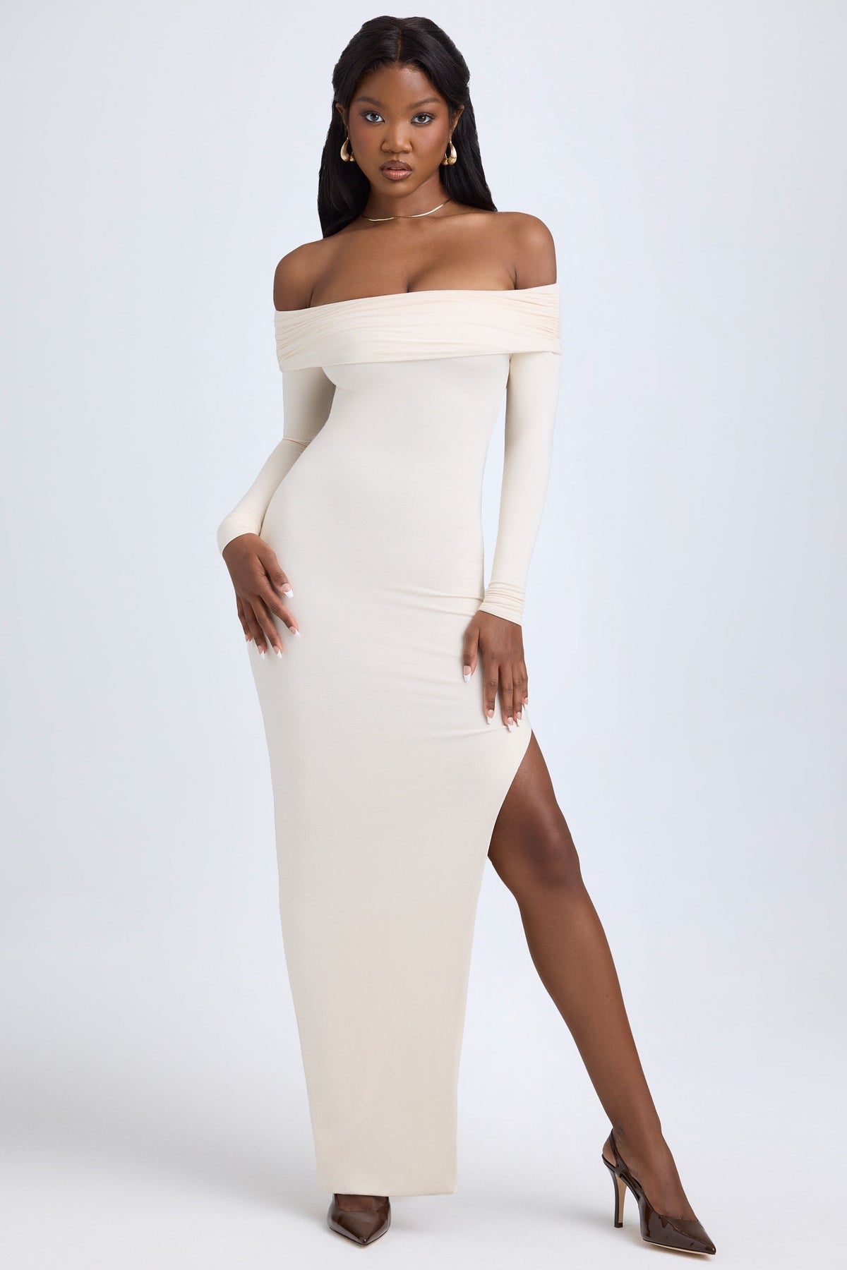 Belavie Honore Modal Off-Shoulder Open-Back Maxi Dress in Ivory