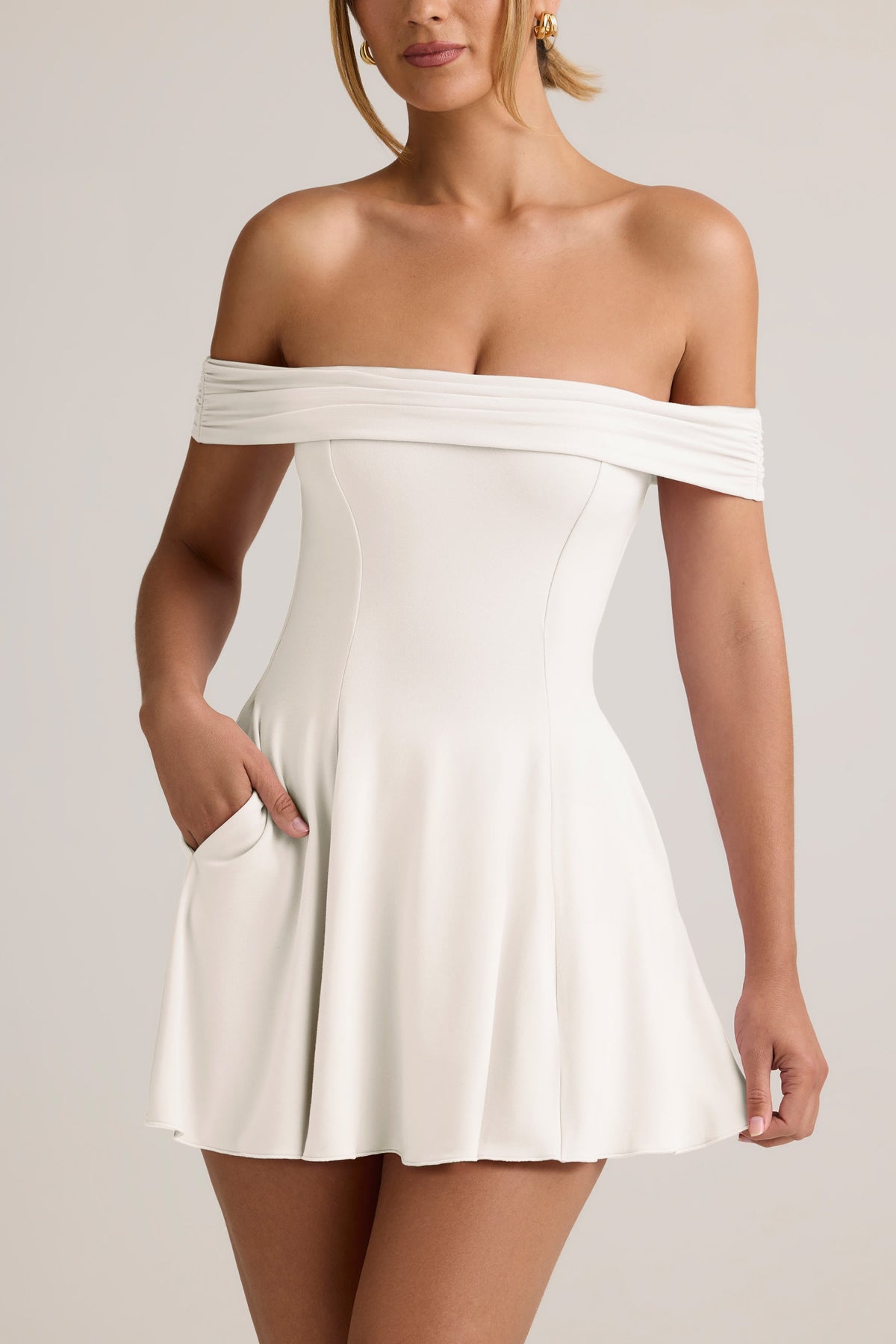 Belavie Jaide Modal Off-Shoulder A-Line Mini Dress in White