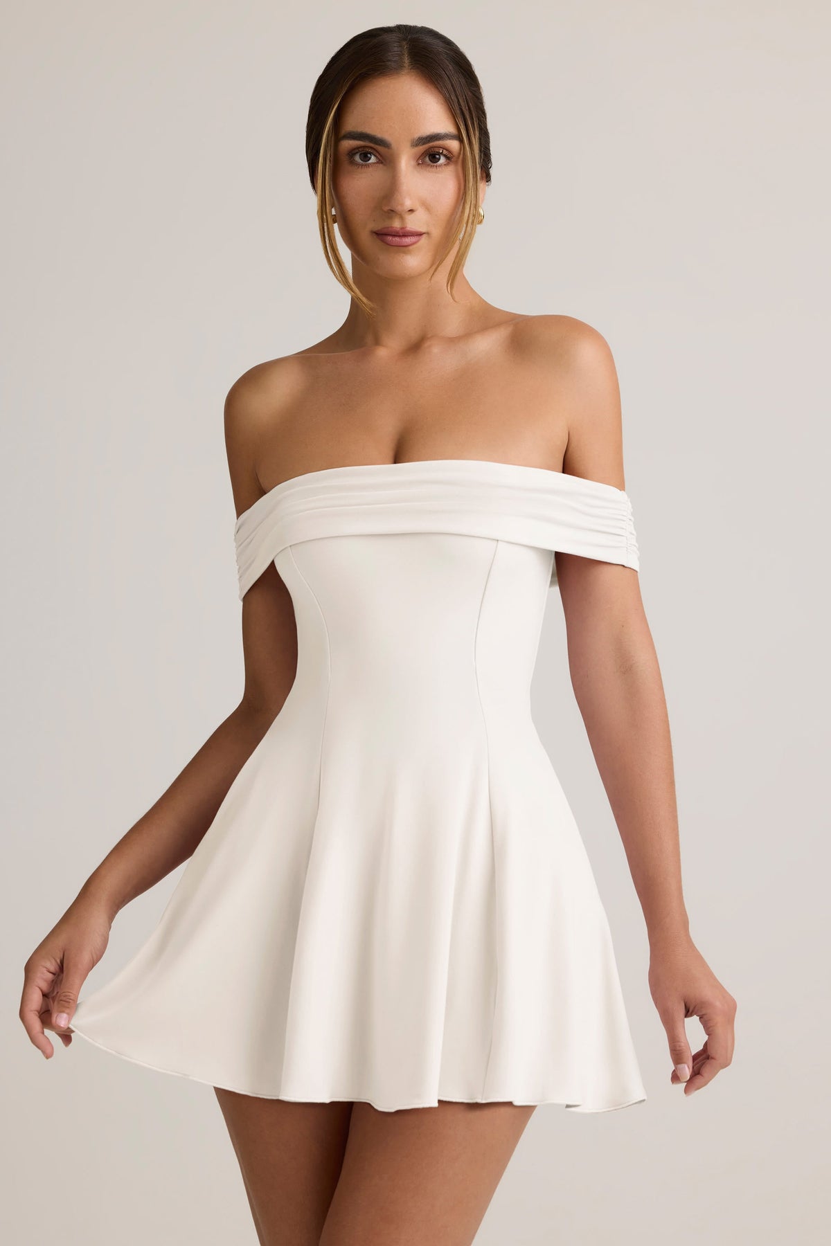 Belavie Jaide Modal Off-Shoulder A-Line Mini Dress in White