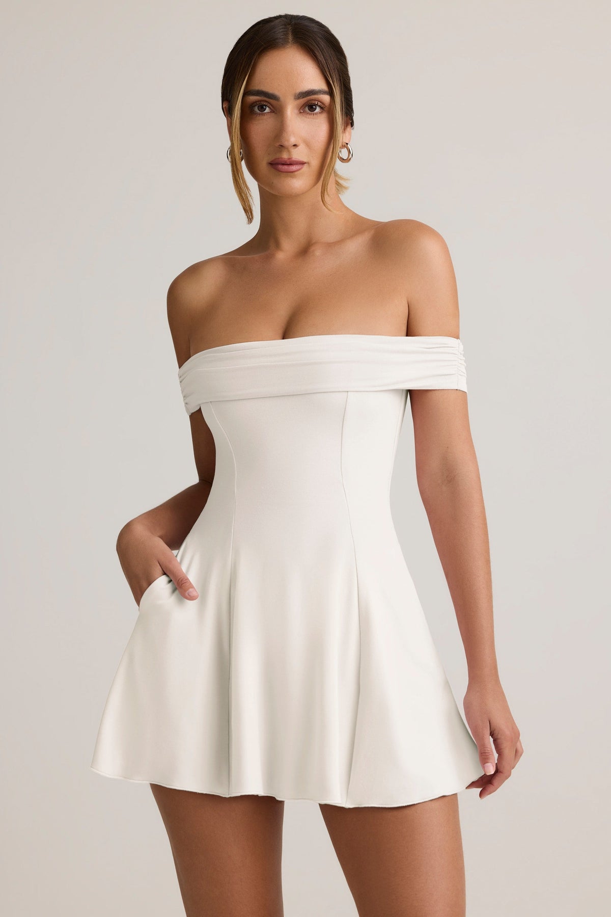 Belavie Jaide Modal Off-Shoulder A-Line Mini Dress in White