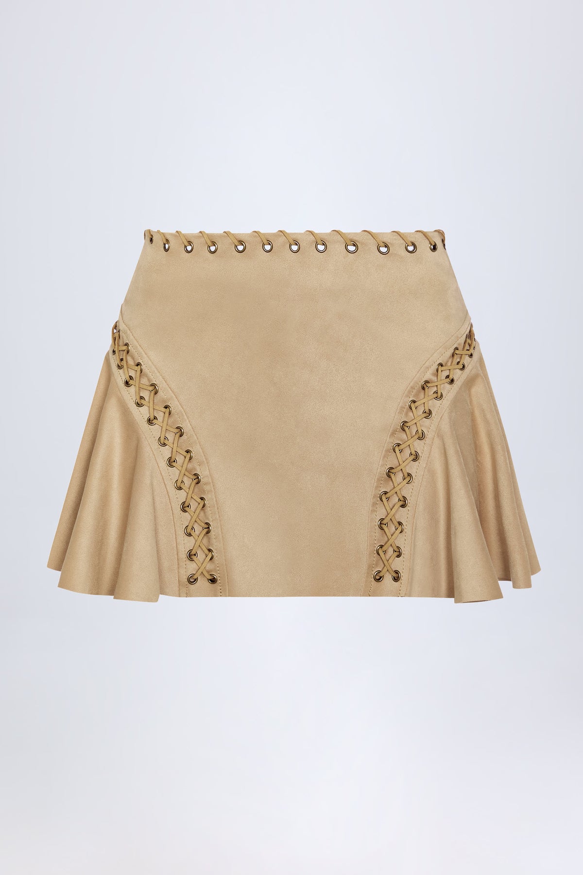 Belavie Jalse Lace-Up Mid-Rise Mini Skirt in Tan