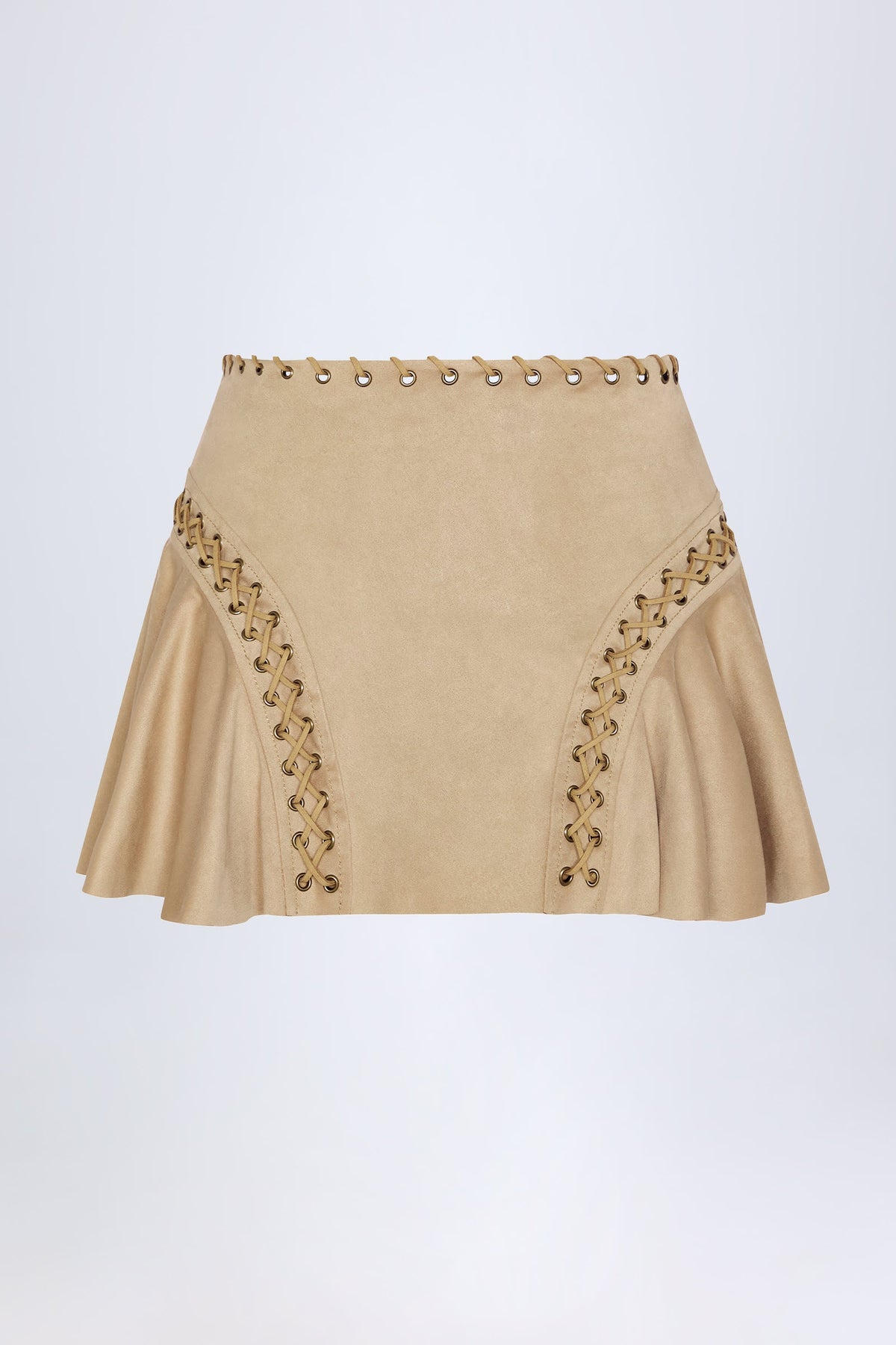 Belavie Jalse Lace-Up Mid-Rise Mini Skirt in Tan
