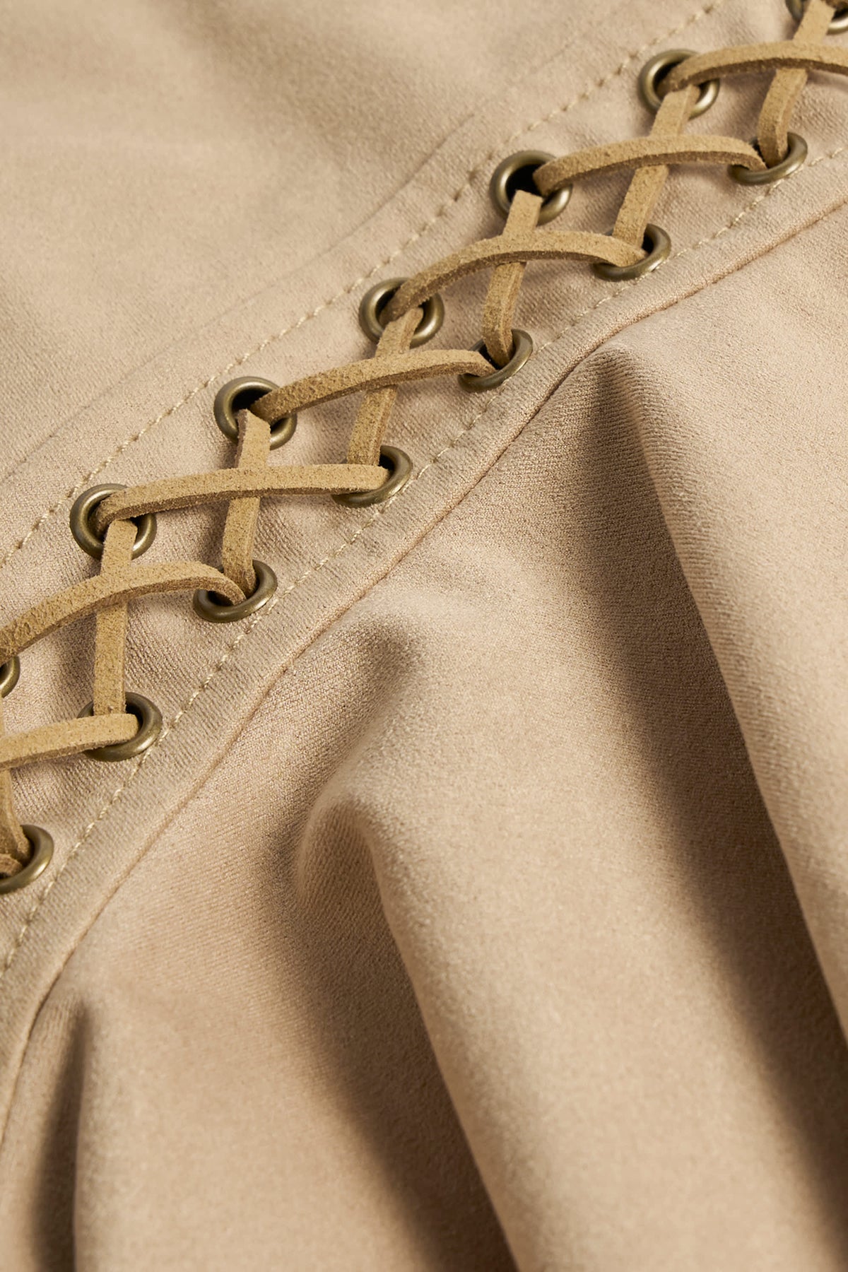 Belavie Jalse Lace-Up Mid-Rise Mini Skirt in Tan