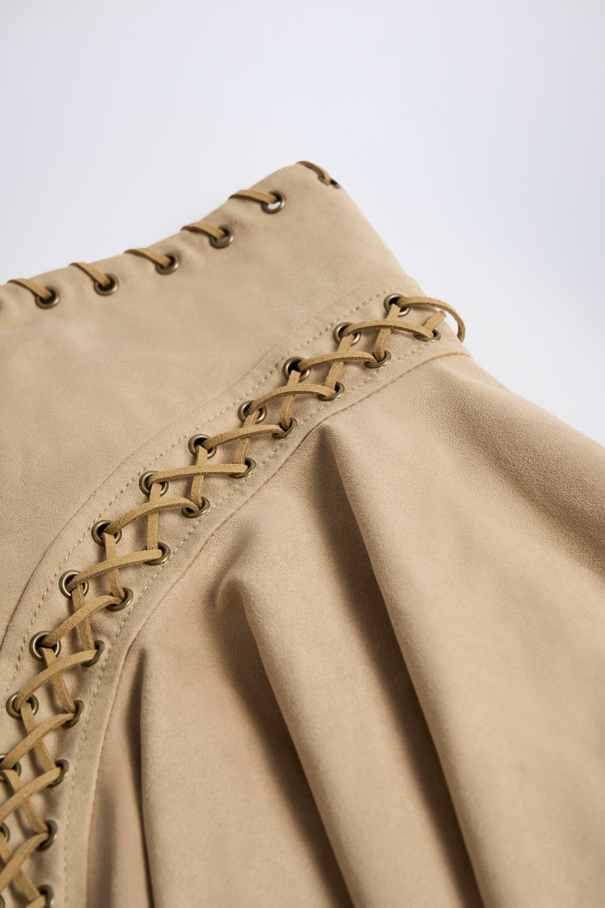 Belavie Jalse Lace-Up Mid-Rise Mini Skirt in Tan