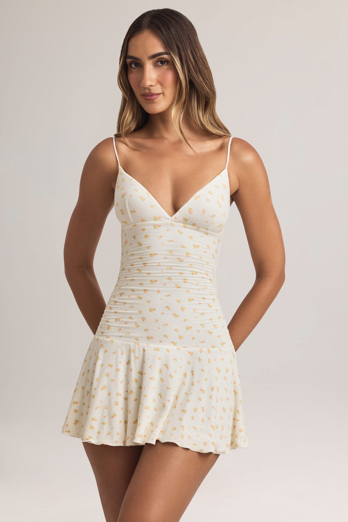 Belavie Kelbia Modal Ruched A-Line Mini Dress in Floral Print