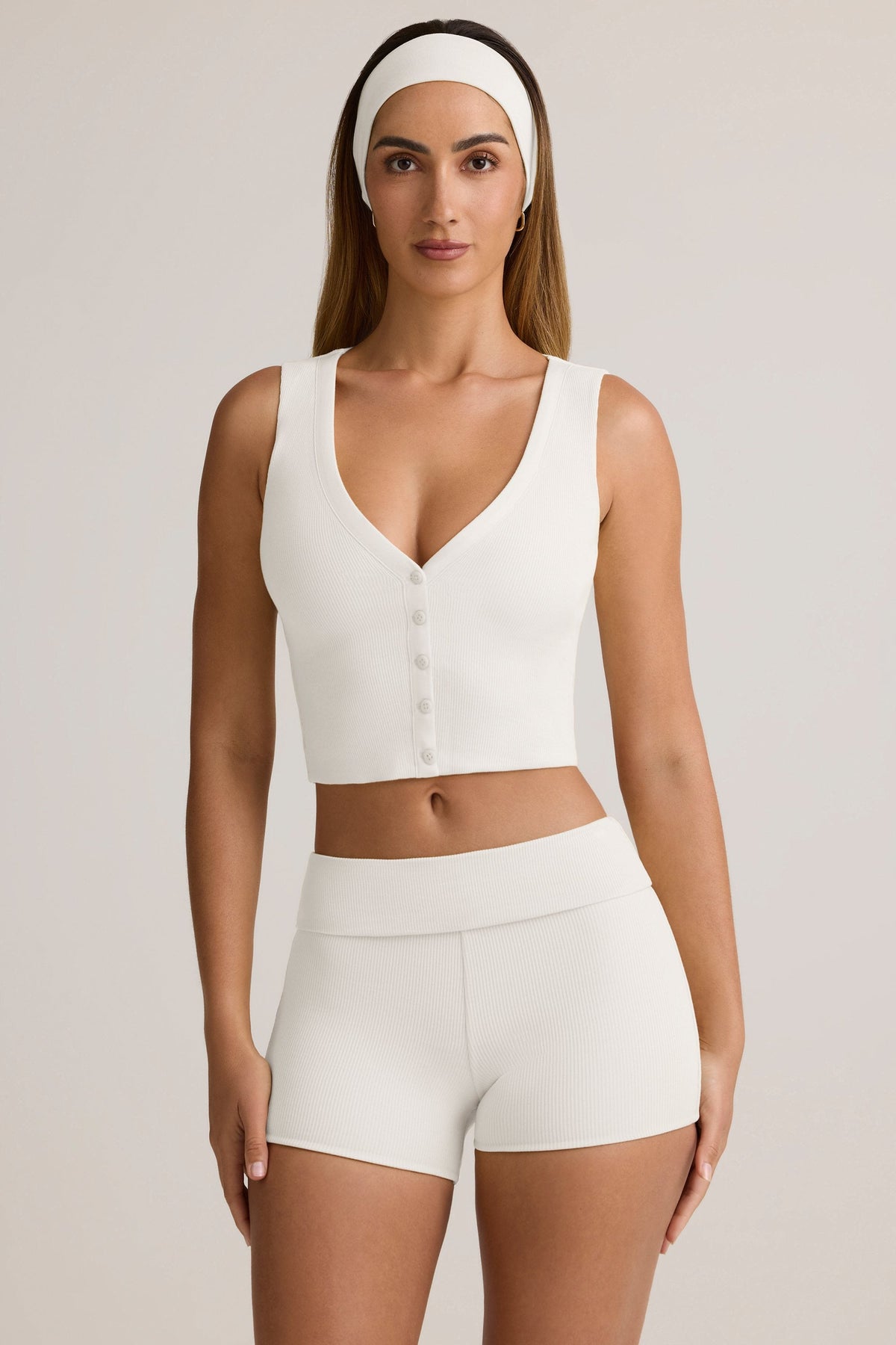 Belavie Lena Modal Ribbed Button-Up Vest Top in White
