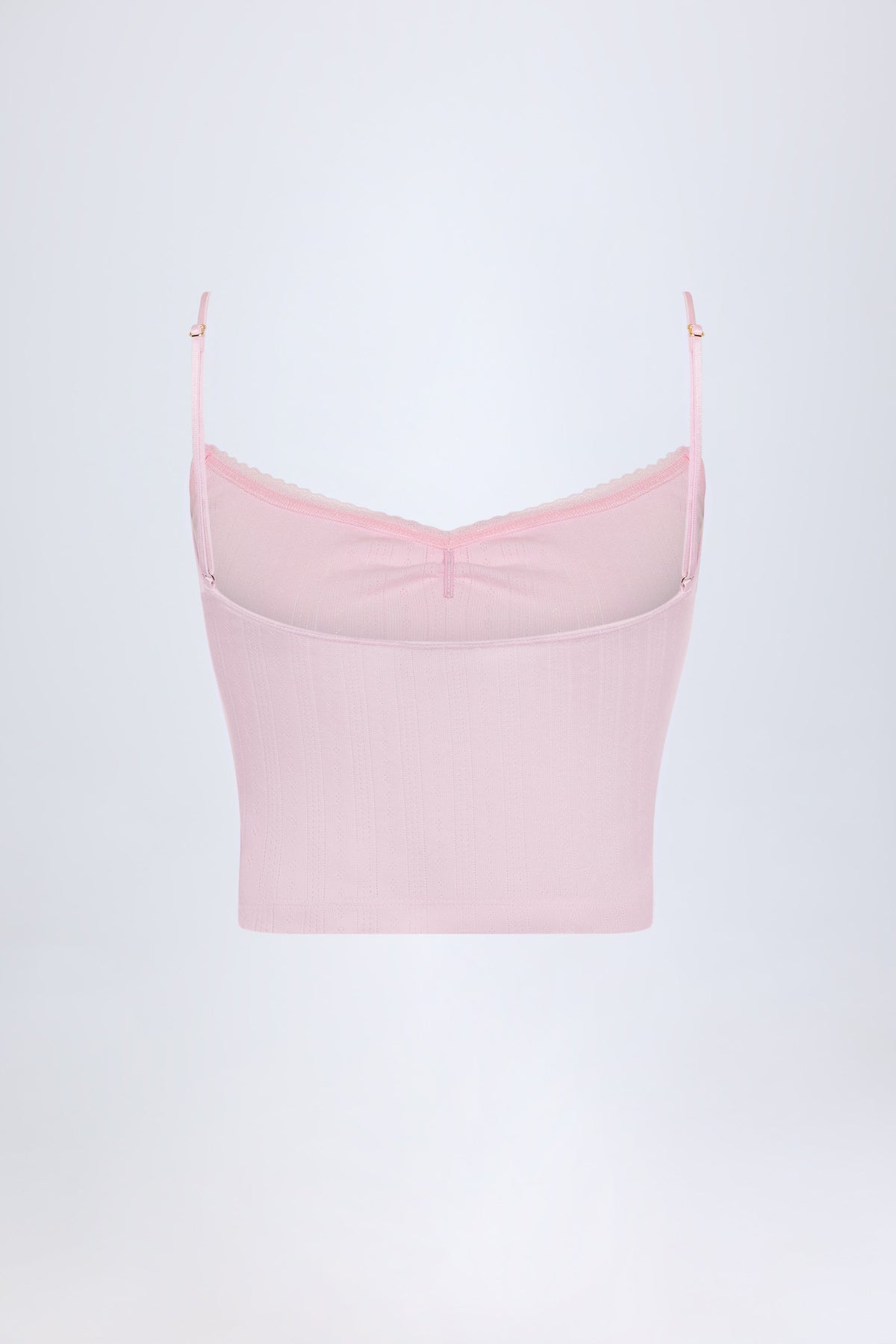 Belavie Livie Pointelle Ruched Camisole Crop Top in Baby Pink