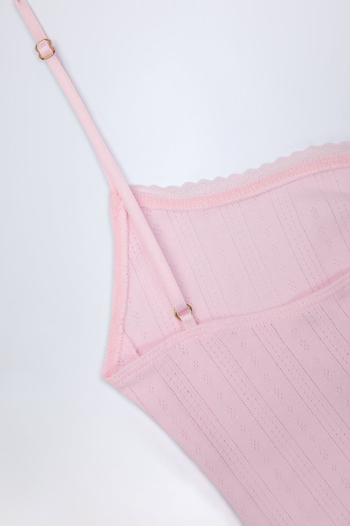Belavie Livie Pointelle Ruched Camisole Crop Top in Baby Pink