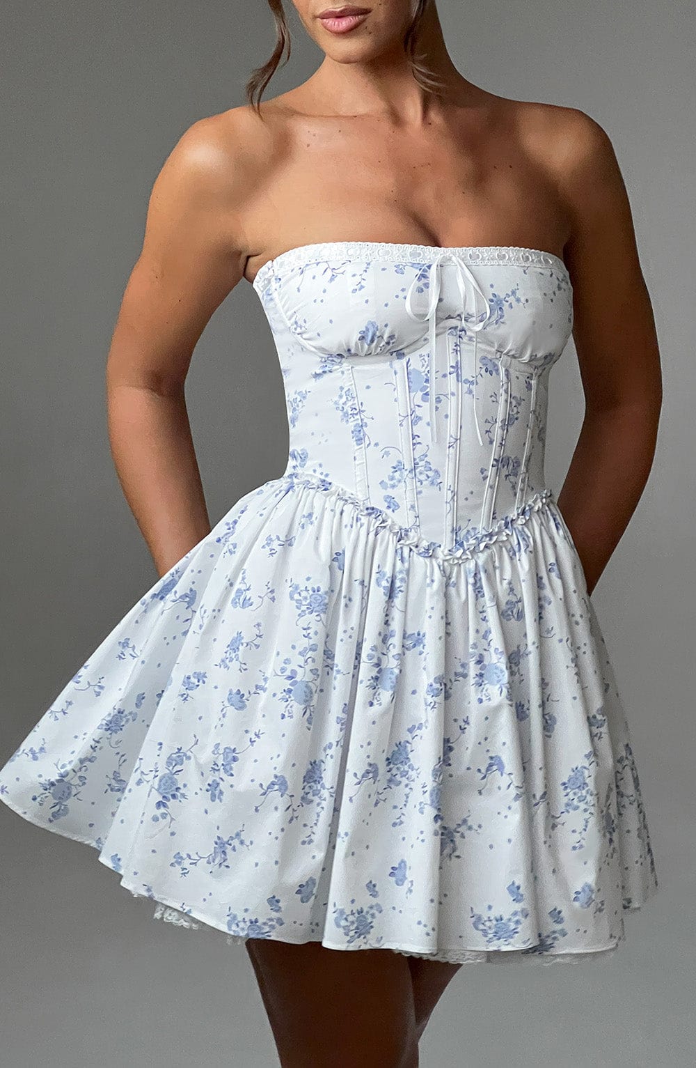 Belavie Maevella Mini Dress - Blue Ditsy Print