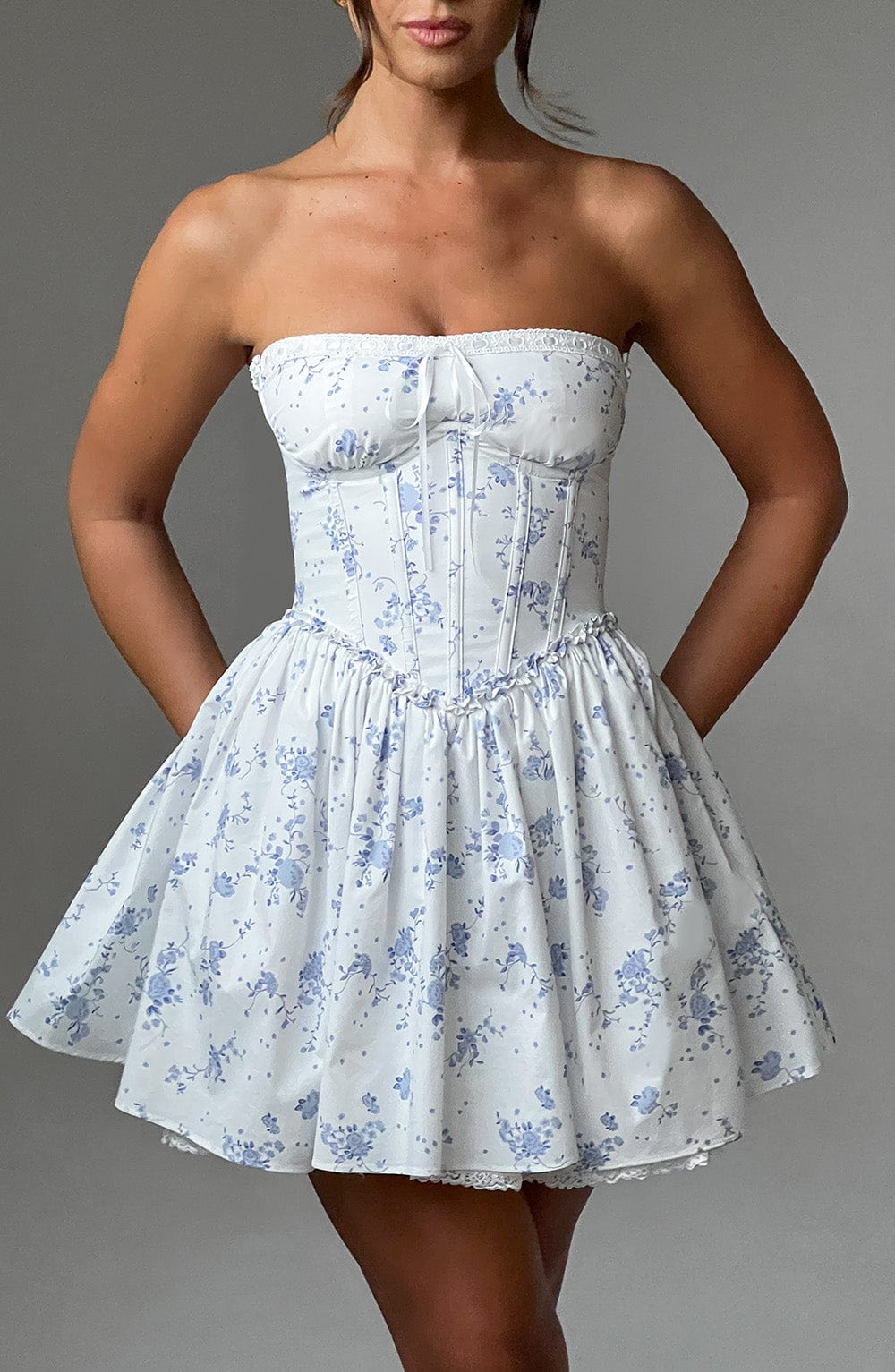 Belavie Maevella Mini Dress - Blue Ditsy Print