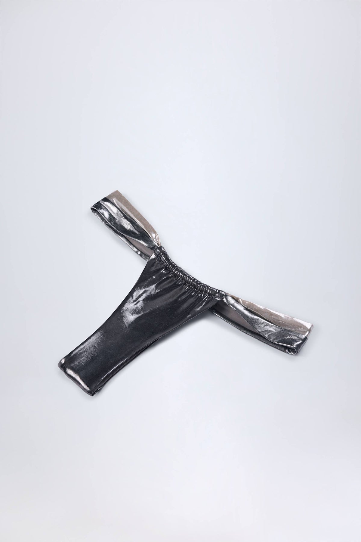 Belavie Marave Ruched Thong Bikini Bottoms in Silver Chrome