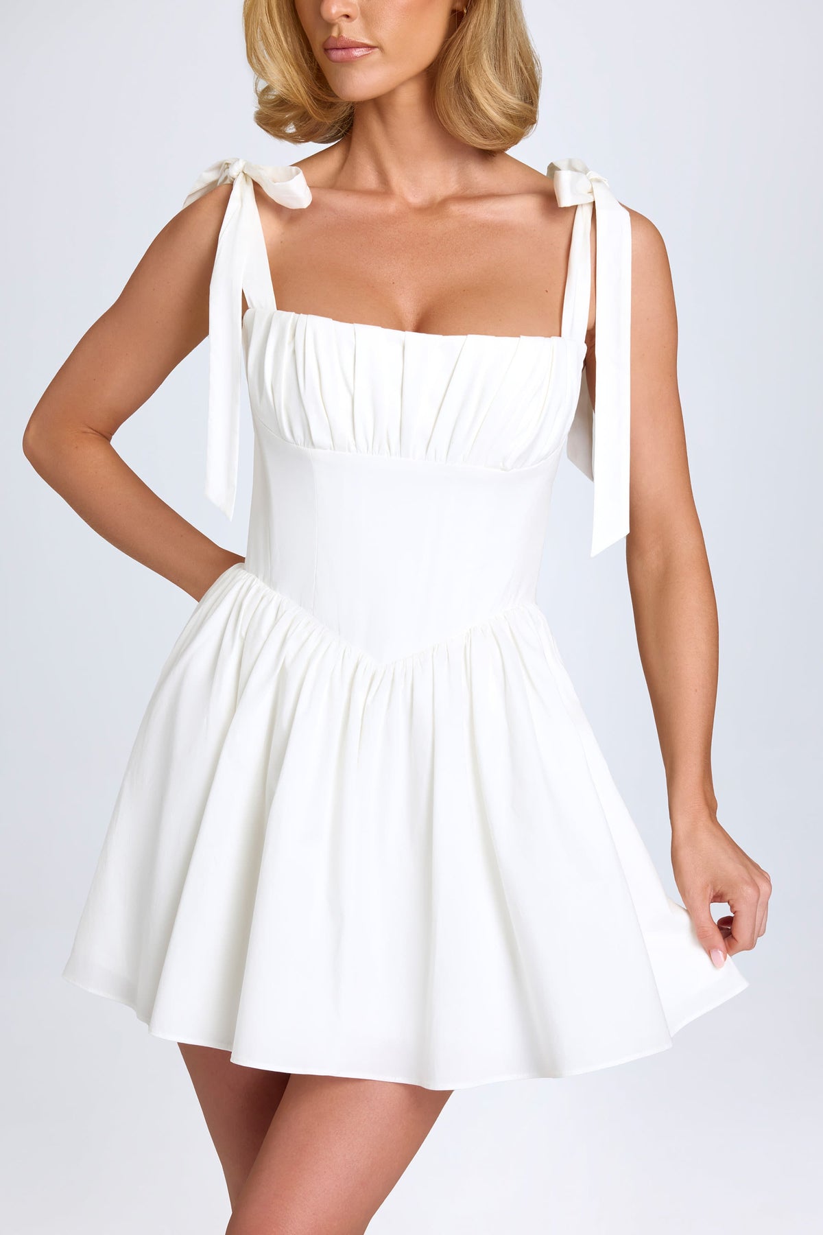 Belavie Marianne Ruched Corset Mini Dress in White