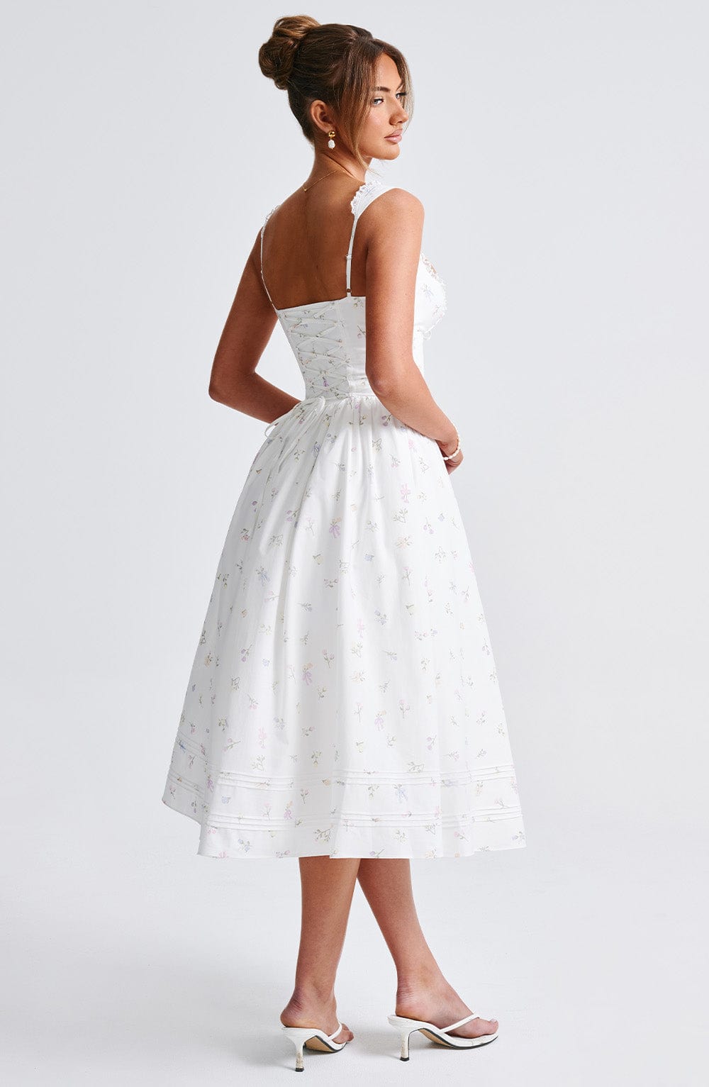 Belavie Marlenella Midi Dress - White Multi Floral Print