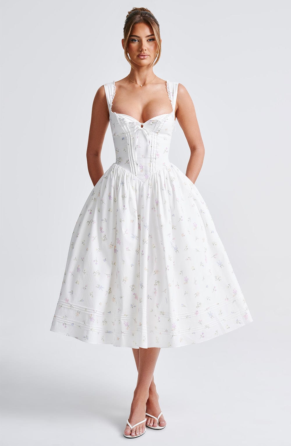 Belavie Marlenella Midi Dress - White Multi Floral Print