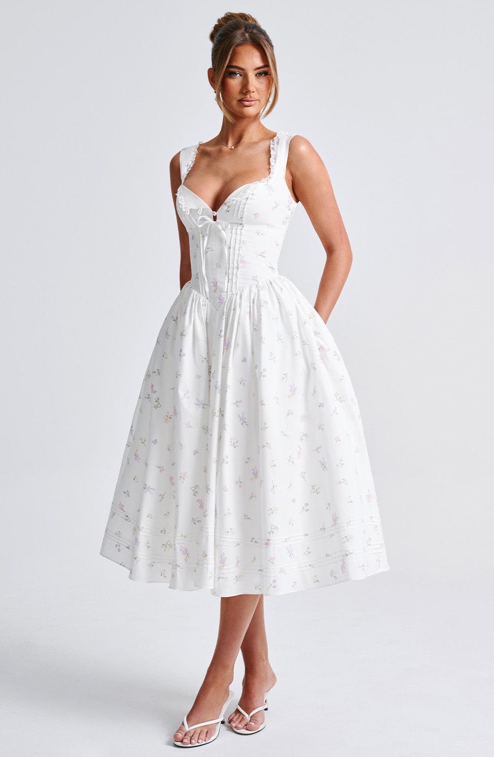 Belavie Marlenella Midi Dress - White Multi Floral Print