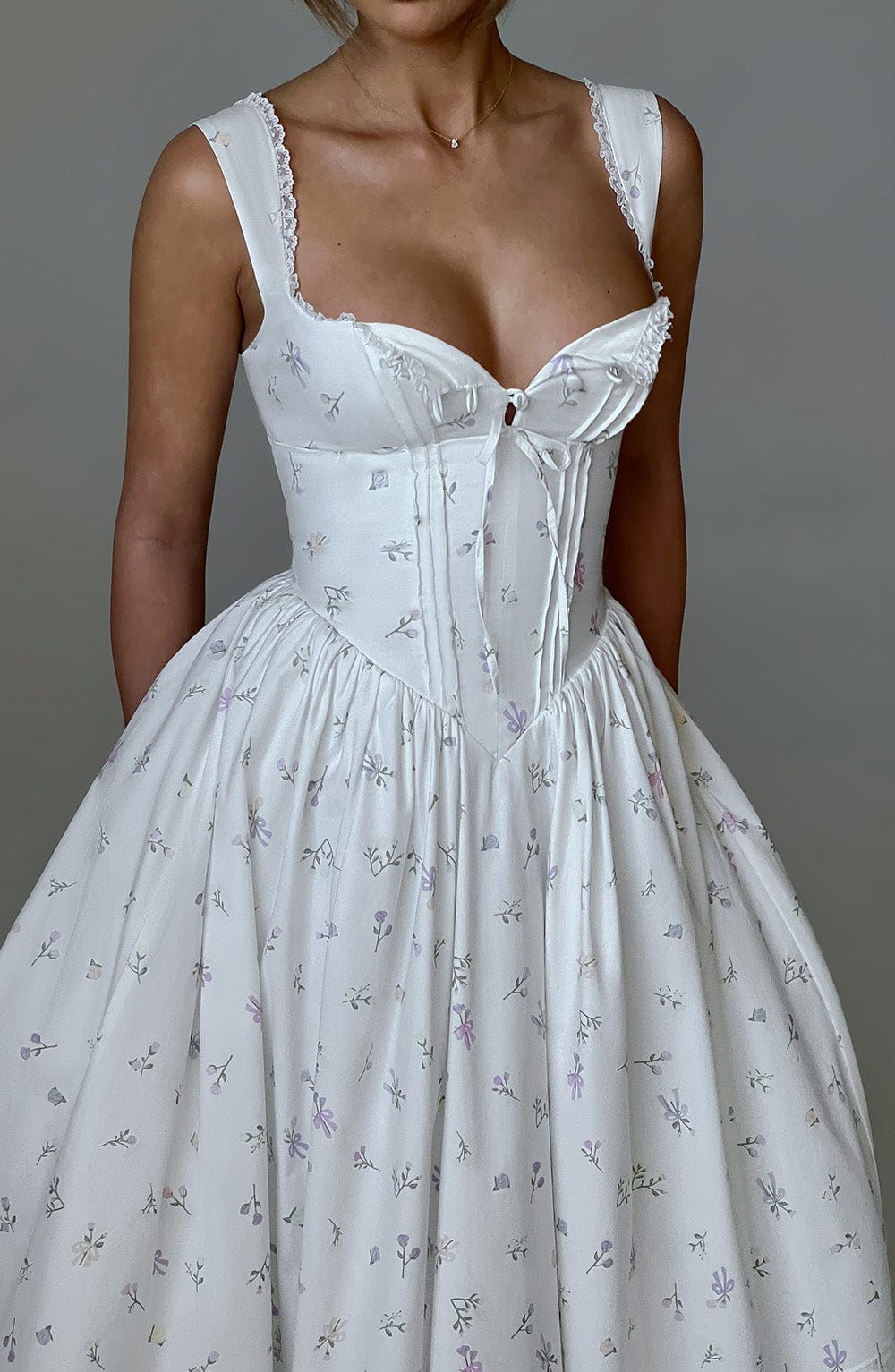 Belavie Marlenella Midi Dress - White Multi Floral Print