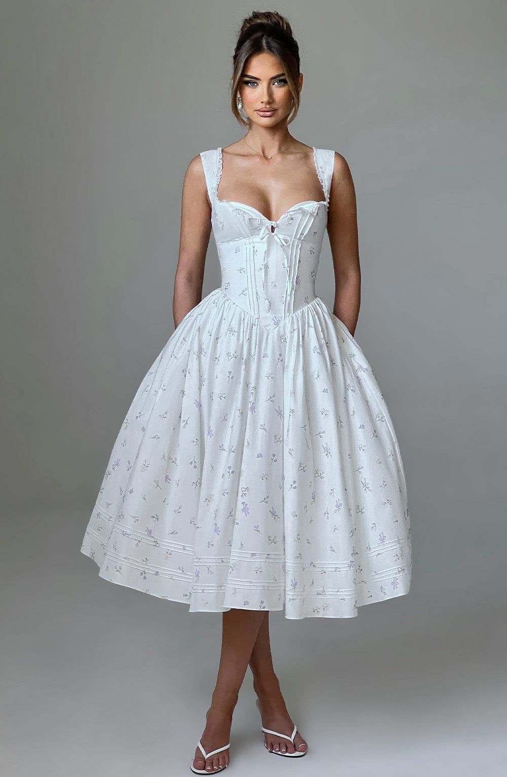 Belavie Marlenella Midi Dress - White Multi Floral Print