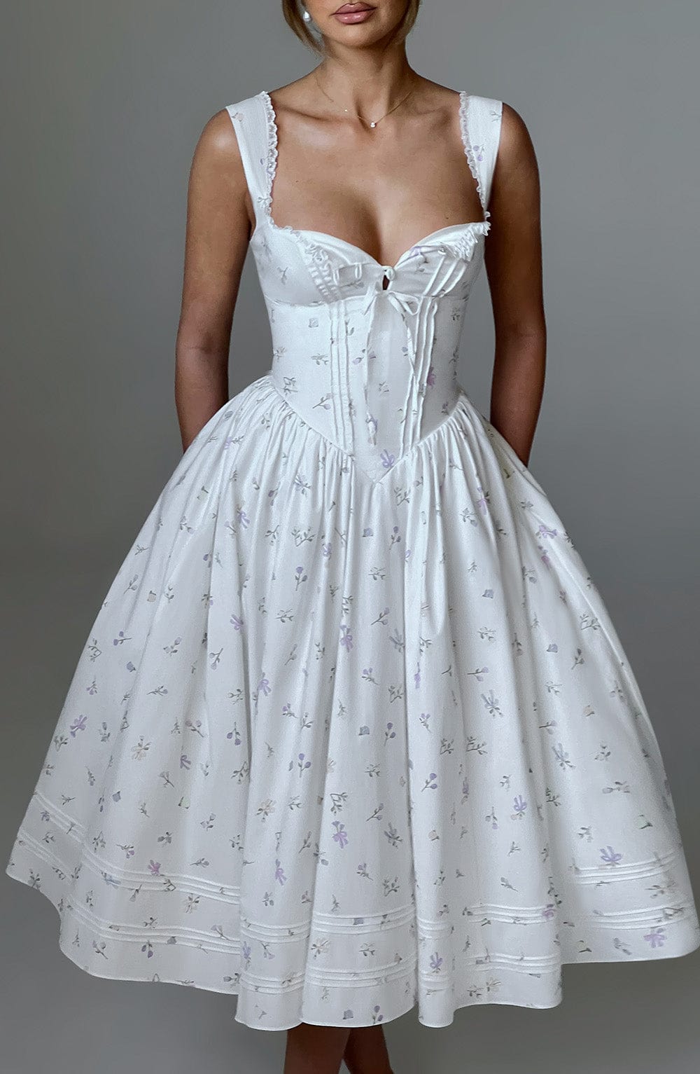 Belavie Marlenella Midi Dress - White Multi Floral Print